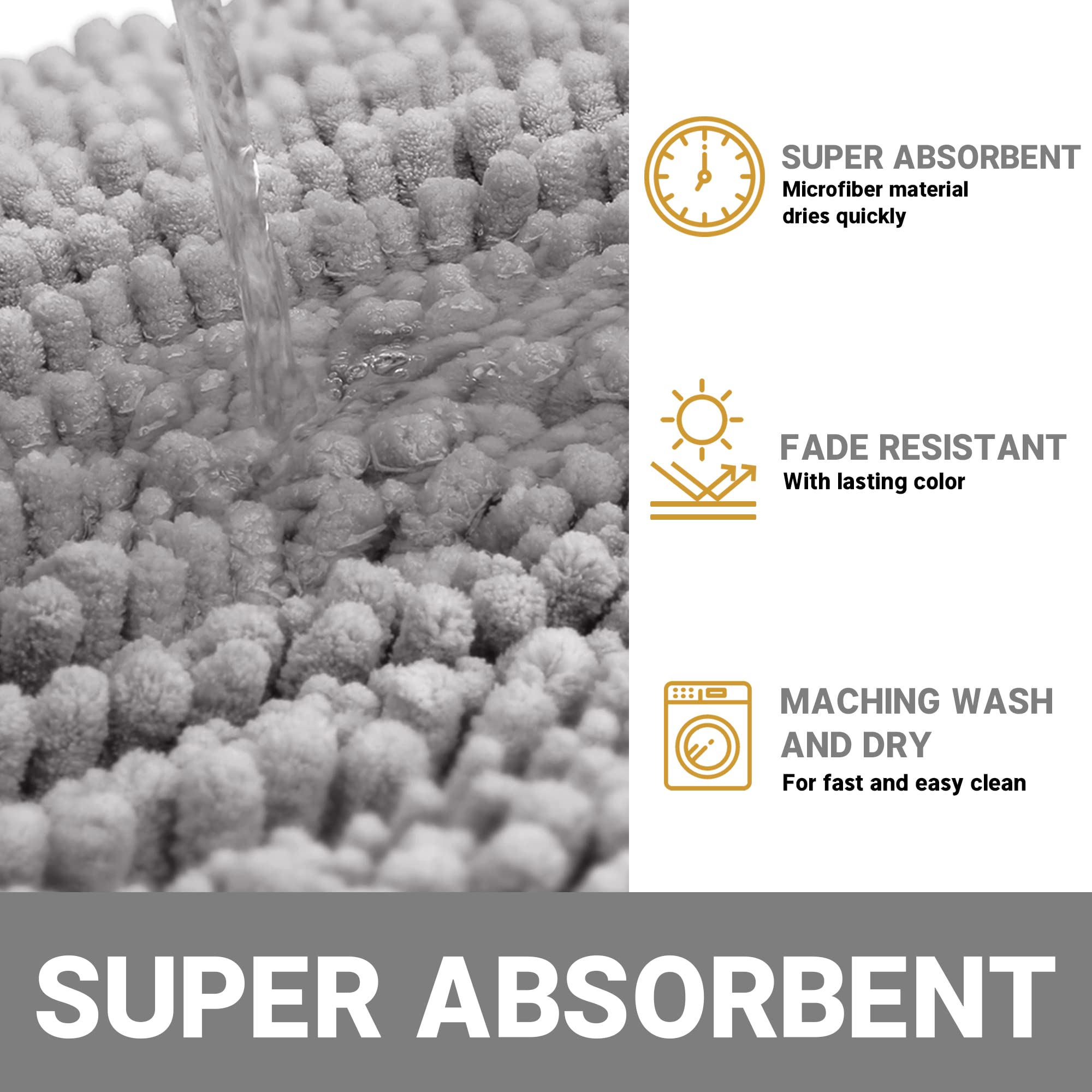 Yimobra Bathroom Rugs Sets 2 Piece, Thick Soft Chenille Non Slip Bathroom Rug Set, Fluffy Shaggy Ultra Absorbent Machine Washabl