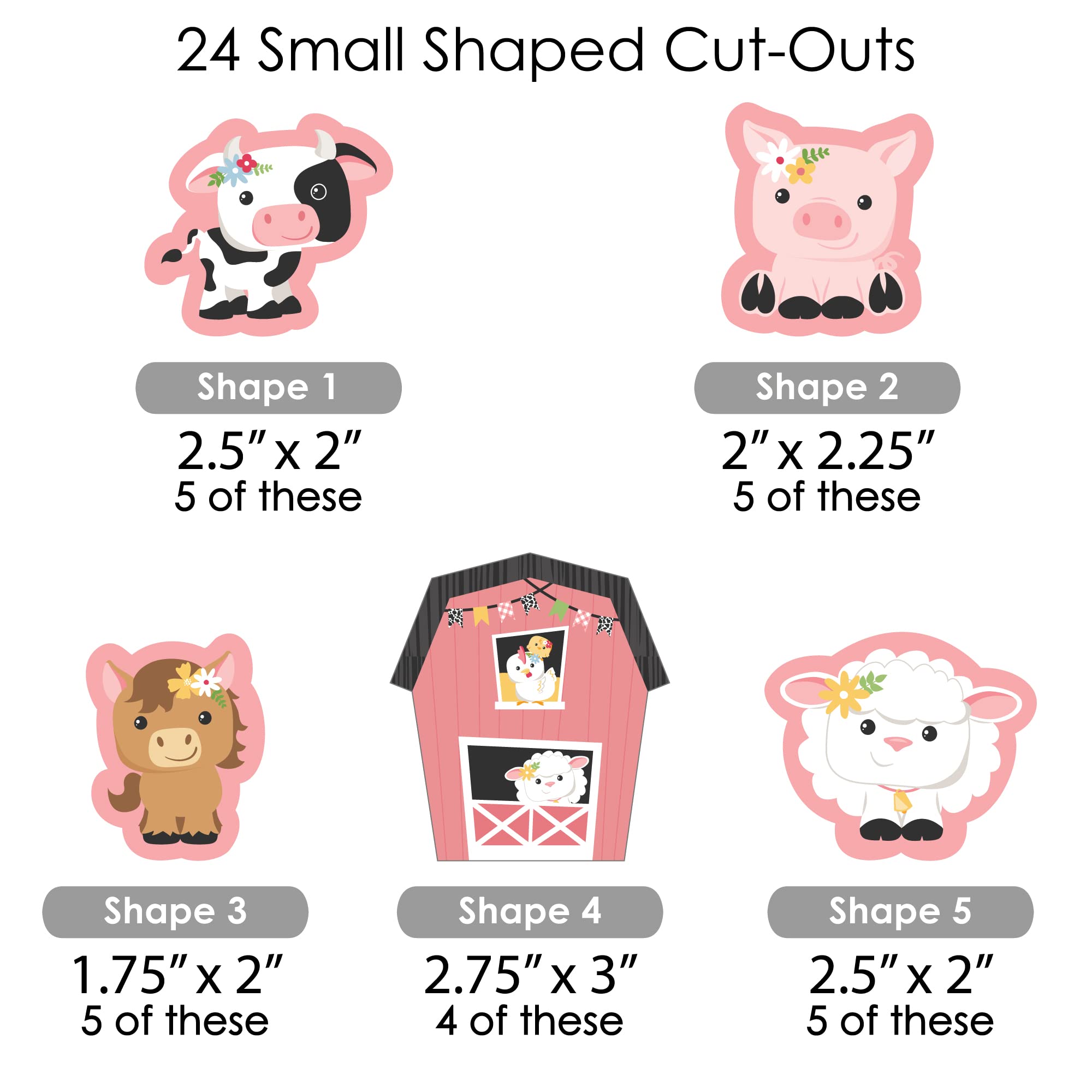 Big Dot Of Happiness Girl Farm Animals - Diy Shaped Pink Barnyard Baby Shower Or Birthday Party Cut-Outs - 24 Count