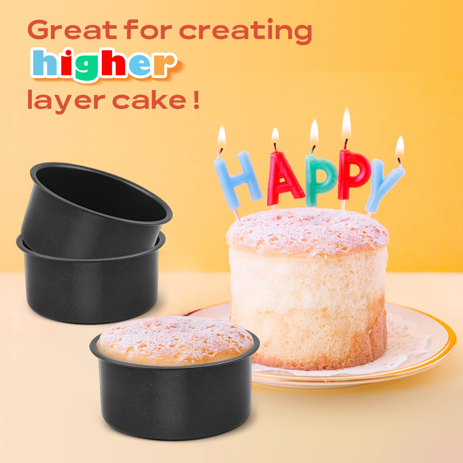 E-Far 4 Inch Cake Pan Set Of 3, Nonstick Stainless Steel Mini Round Cake Pans Tin, Small Size For Baking Smash Cakes/Cheesecake,