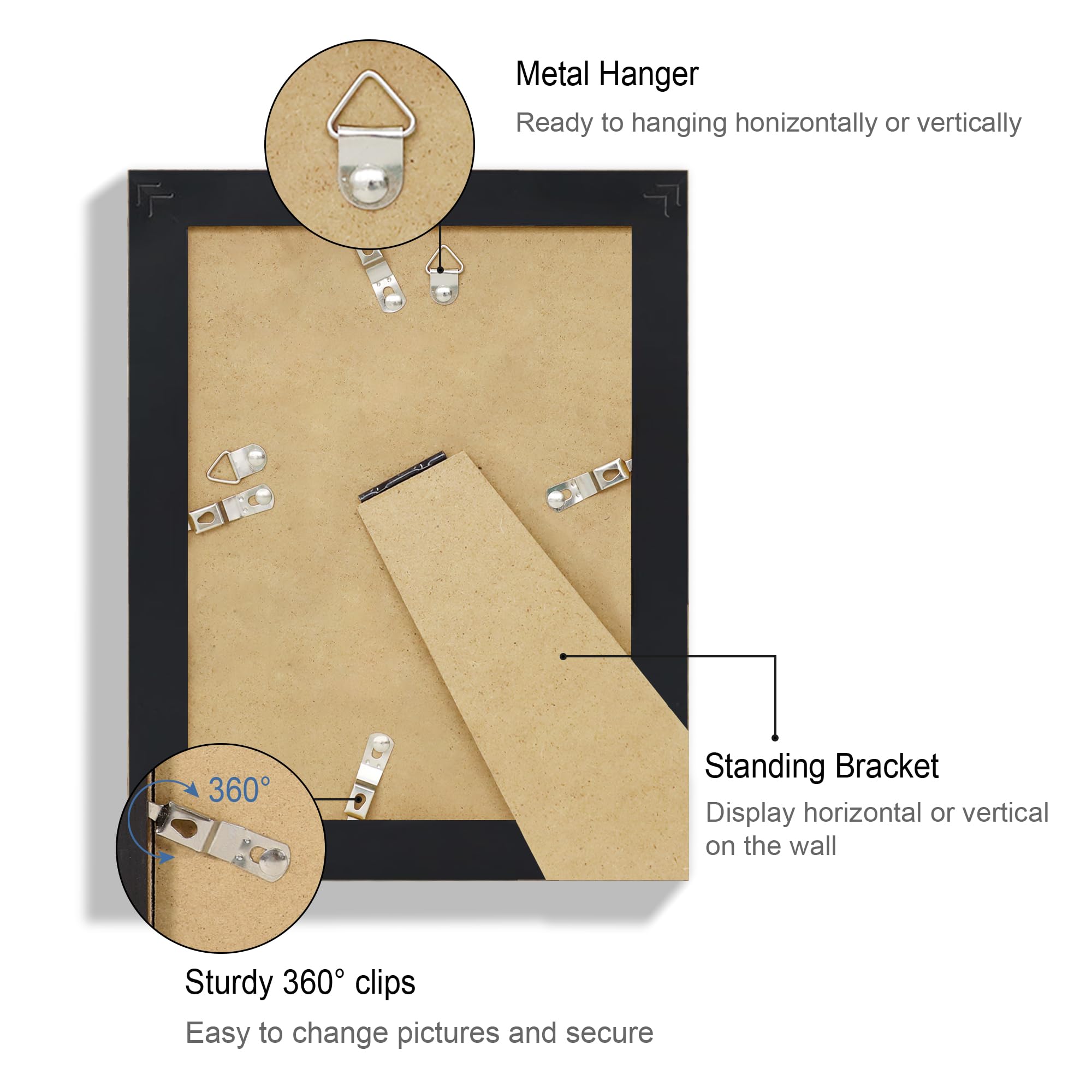 Hongkee 6x8 Picture Frame Set of 4, Made of Real Glass and Black Frame - Display Picture 4x6 with Mat or 6x8 Without Mat, 6 by 8