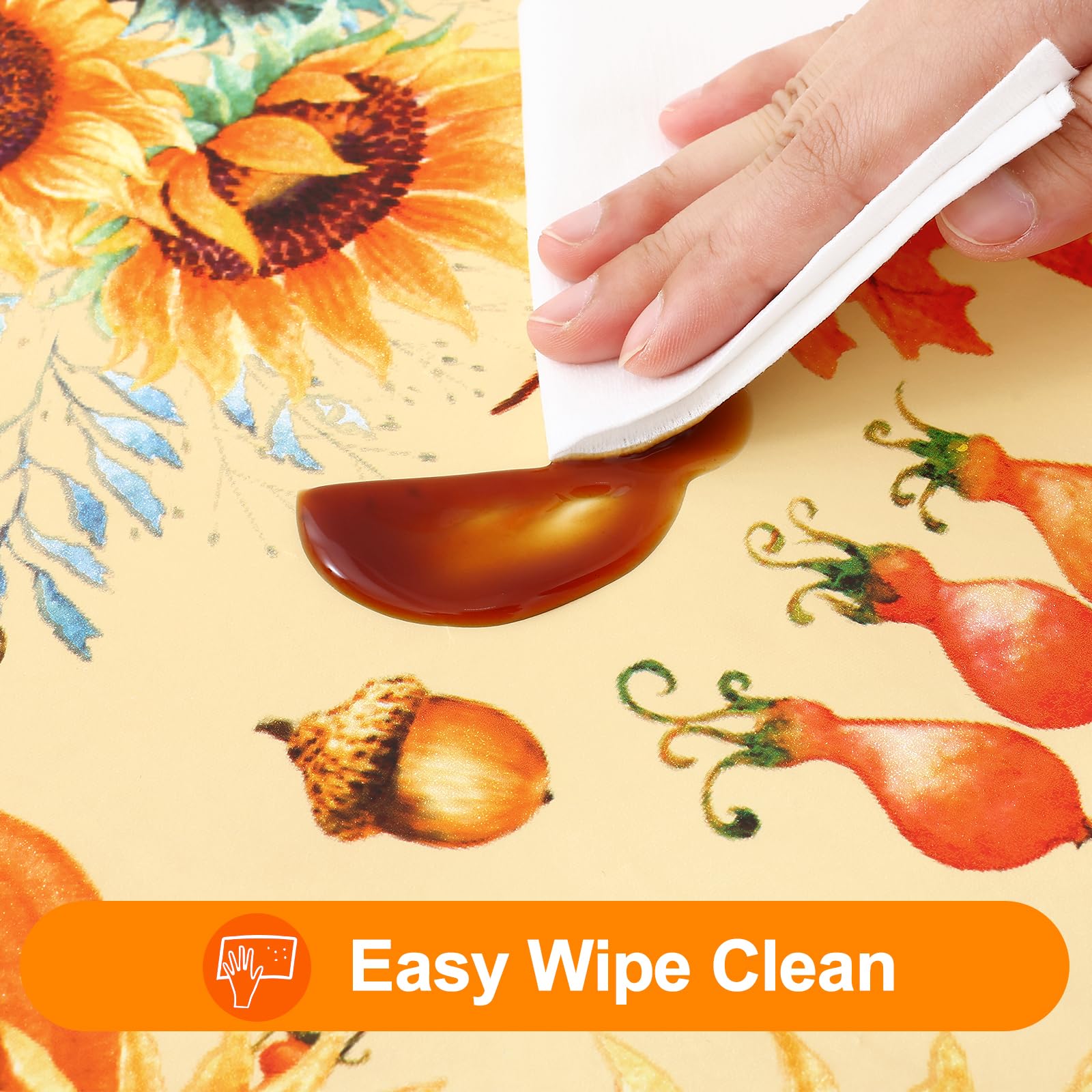 Smiry Plastic Thanksgiving Tablecloth, Sunflower & Pumpkin Wipeable Flannel Backed Vinyl Tablecloths for 6 Foot Tables, Waterpro