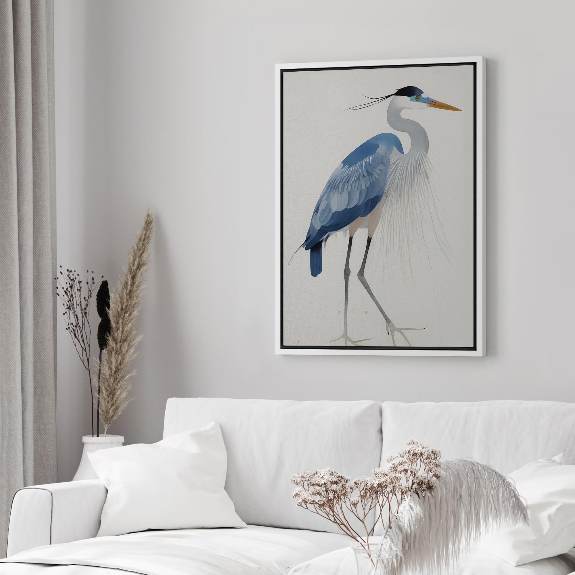 Wall26 Framed Canvas Print Wall Art Watercolor Pastel Blue Heron Bird Side Profile Animals Wilderness Illustrations Modern Art A