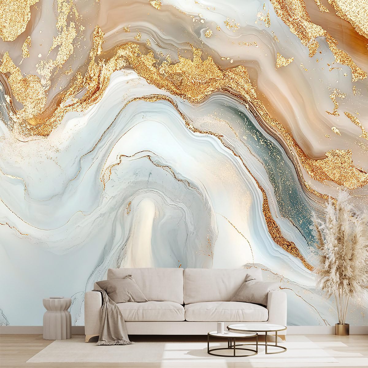 WXHFM - Golden Marble Wallpaper for Bedroom Living Room Abstract wall Mural - 91x65(Not Peel and Stick)