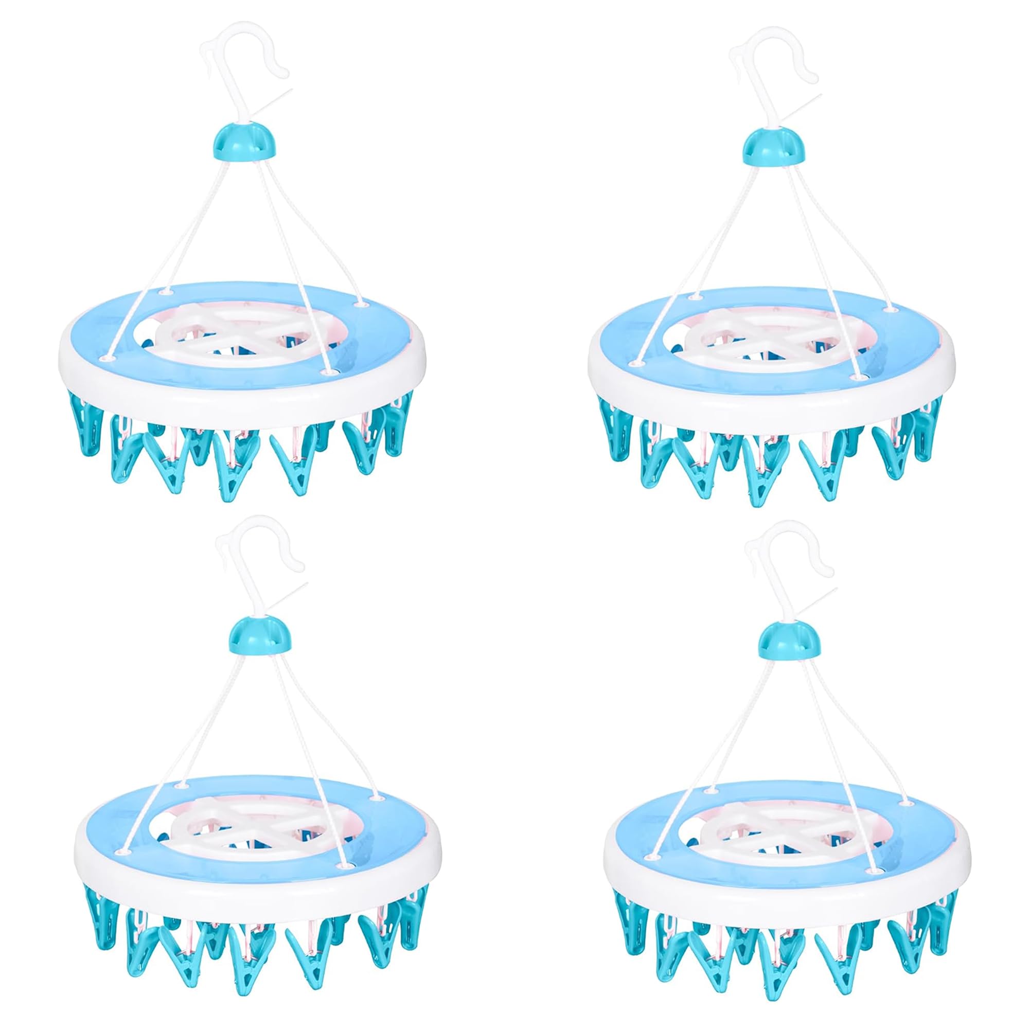 Kuber Industries (Pack Of 4) Cloth Drying Hanger | 24 Clips Baby Drying Pegs | 360 Degree Rotatable Hanger | Clip Stand For Clot
