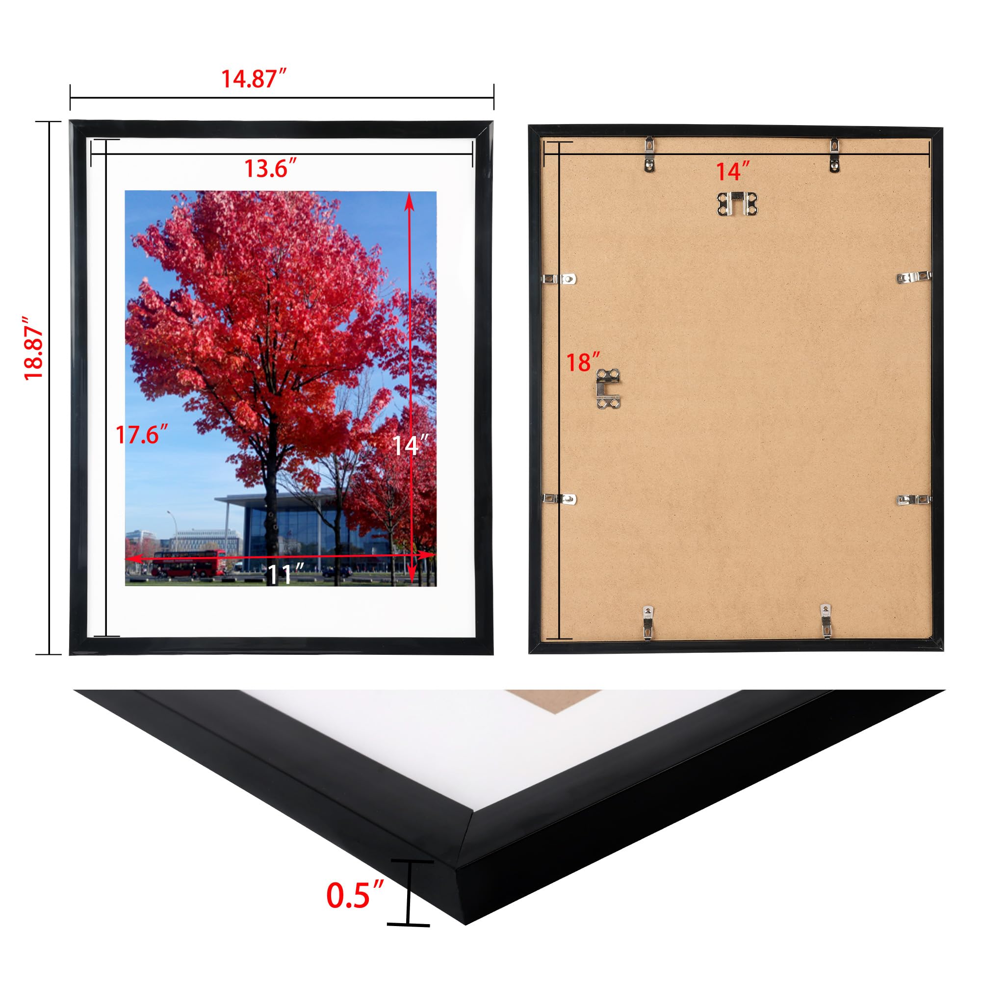 Medog 14x18 Poster Frame Black, Display Pictures 11x14 Picture Frame Set of 2,or With Mat 14x18 Poster Gallery Frame