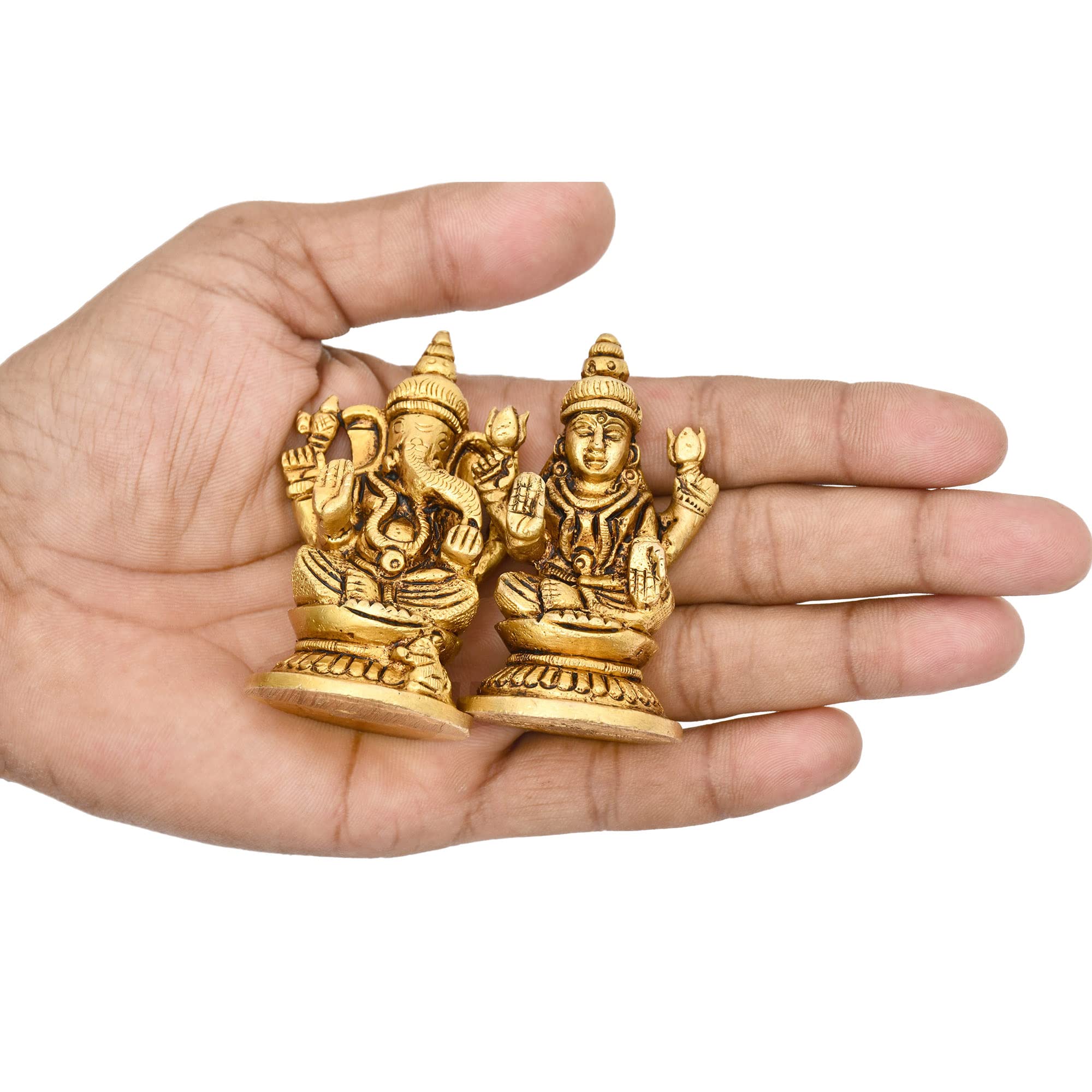 Aargkraft Brass Laxmi Ganesh Idol | Ganesha Lakshmi Religious Figurine Hindu God Sculpture Murti Statue | Diwali/Workplace/Offic