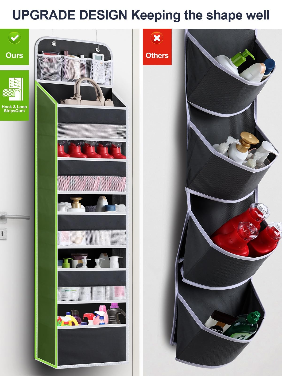 Wakaye 6-Shelf Over The Door Organizer - Hanging Storage With 8 Large Capacity Pockets For Pantry, Nursery, Bathroom, Bedroom, K