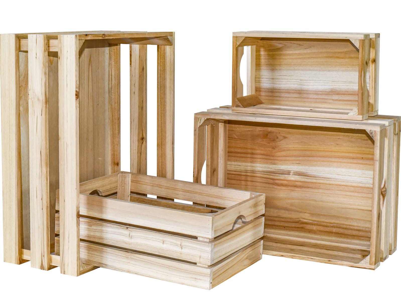 MACVAD Set of 4 Large Wooden Crates Unfinished Office Storage Crates, Decorative Wood Storage Crates for Display, Rustic Pine Wo