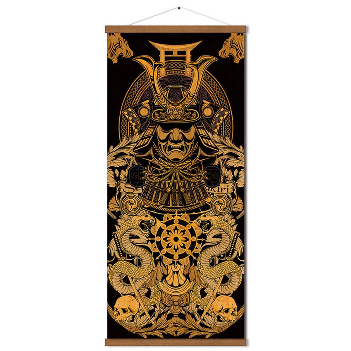 Warriors Dreams Canvas Wall Art Print Poster Armored Helmet Samurai Spirit With Scroll Wood Framed Ready To Hanger Home Karate H