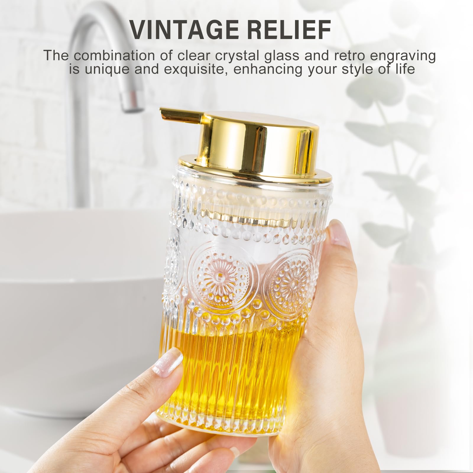 Leicurace Glass Foam Soap Dispenser, Refillable Foaming Pump Bottle With Gold Pump, Foam Hand Soap Dispenser For Bathroom Kitche