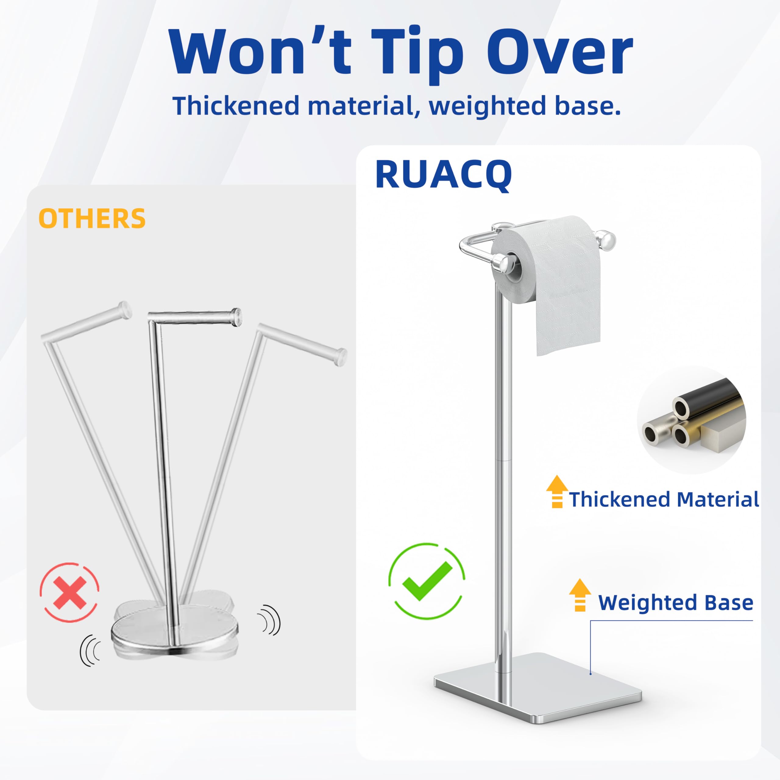 Ruacq Toilet Paper Holder Stand, Bathroom Toilet Paper Roll Holder Free Standing, Toilet Tissue Holder Stand With Post Pivoting