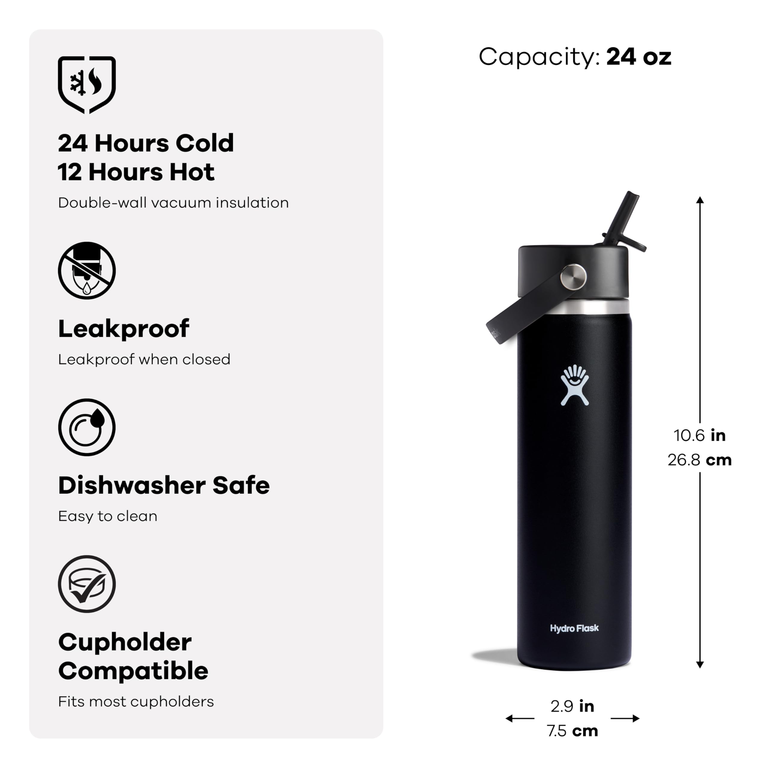 Hydro Flask Water Bottle - Insulated Stainless Steel - Wide Straw Lid, Non Spill, Leakproof in 24 Oz Trillium Pink