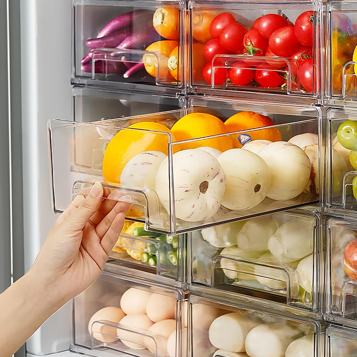 Mano 2Pack Clear Fridge Drawers Pull Out Stackable Refrigerator Drawer Organizer Bins Pantry Storage Box Plastic Food Containers