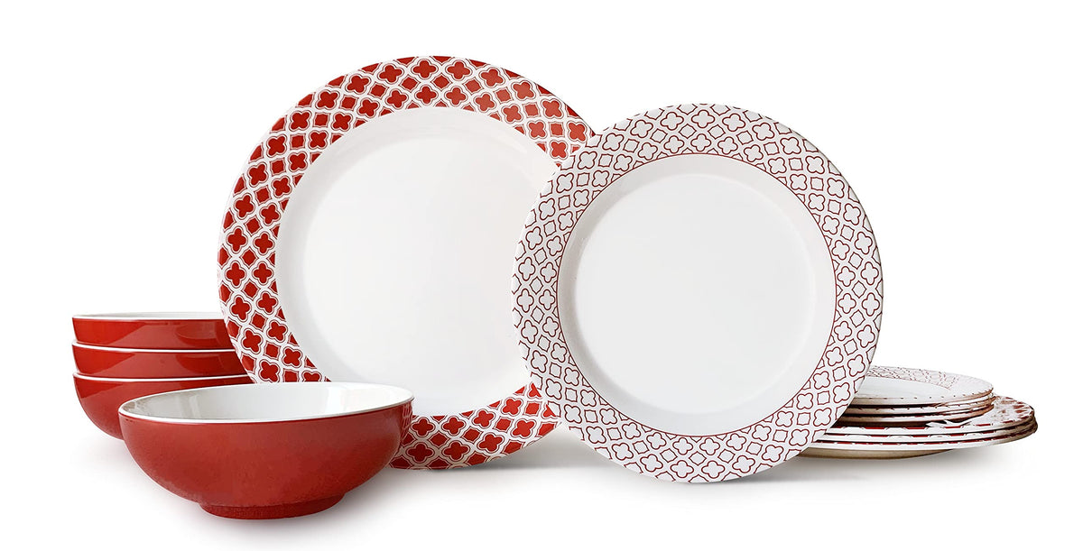 Bowla 12-Piece Melamine Dinnerware Set - Service for 4 (Redgrass)