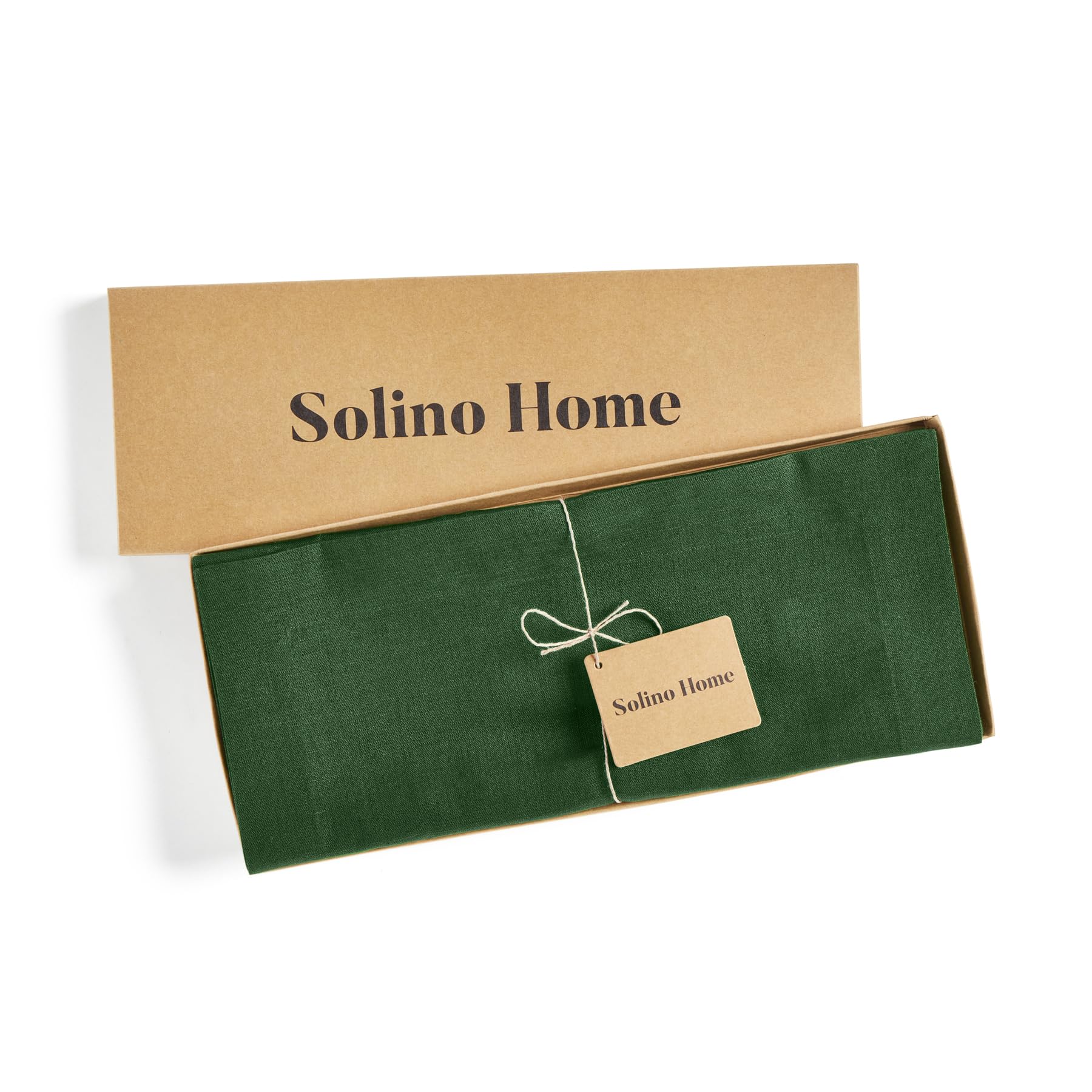 Solino Home Linen Table Runner 60 Inches - 100% Pure Linen Pine Green Table Runner 14 x 60 Inch Ideal for Dresser and Coffee Tab