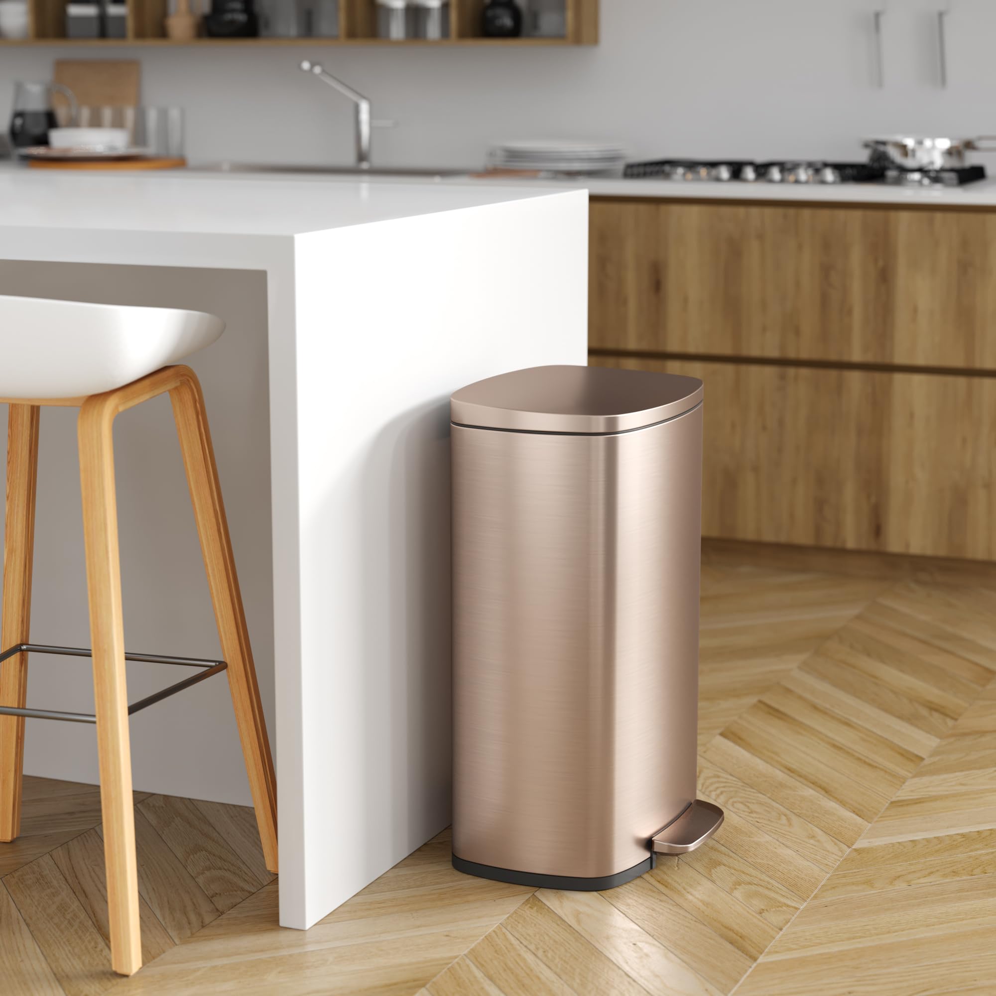 Itouchless Softstep 13.2 Gallon Step Kitchen Trash Can With Lid And Odor Filter, Rose Gold Stainless Steel 50 Liter Trashcan For