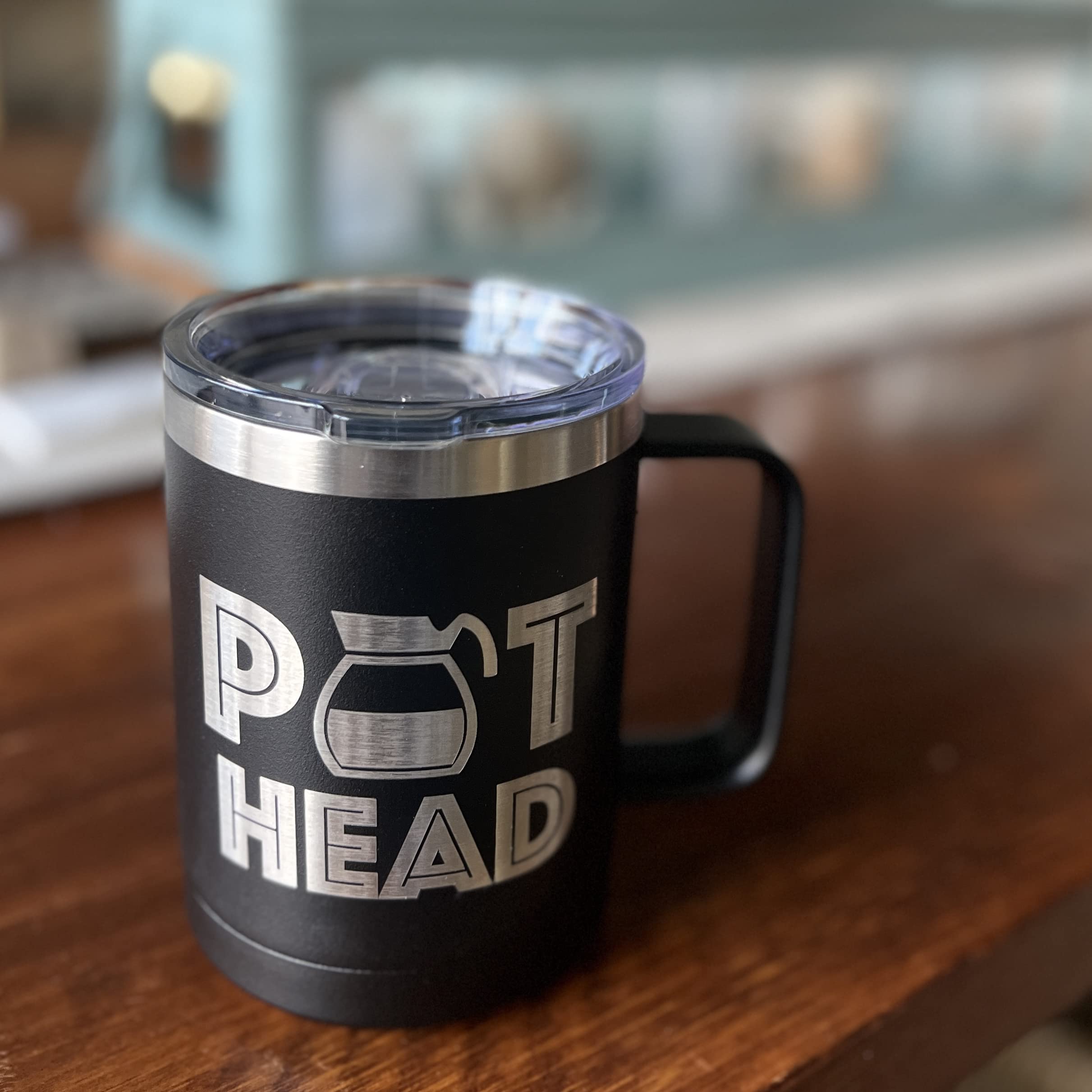 Griffco Supply Pot Head funny coffee mug for work, office, coworker - 15 ounce stainless steel insulated with lid (White)