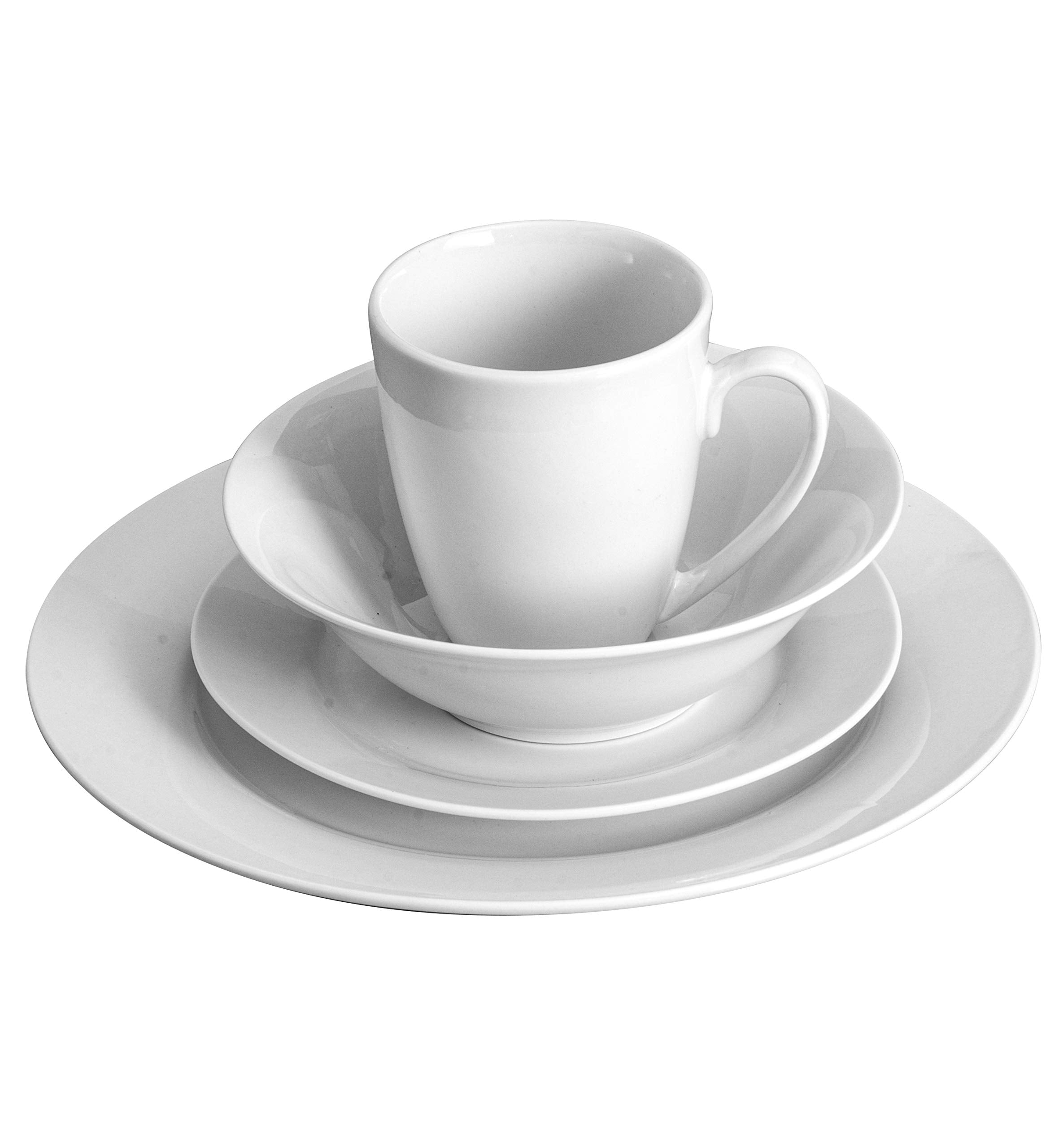 Gibson Home Amelia Court Porcelain Chip and Scratch Resistant Dinnerware Set, Service for 4 (16pcs), White (Round)