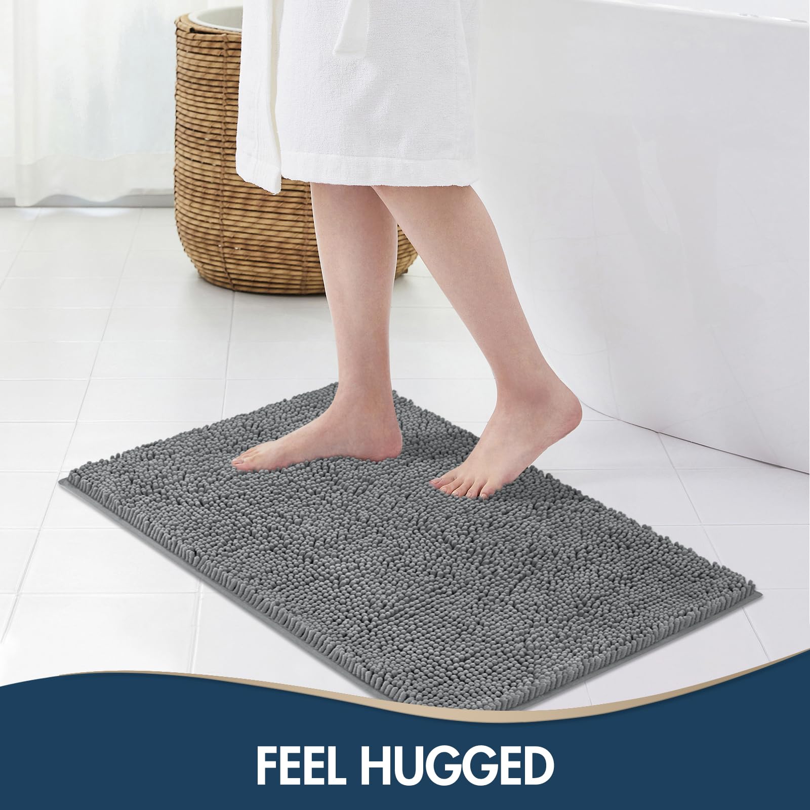 Treetone Bathroom Rugs Sets, Thick Soft Absorbent 3 Piece Chenille Bath Rugs, Non-Slip, Dry Quickly, Machine Washable, Shaggy Ma