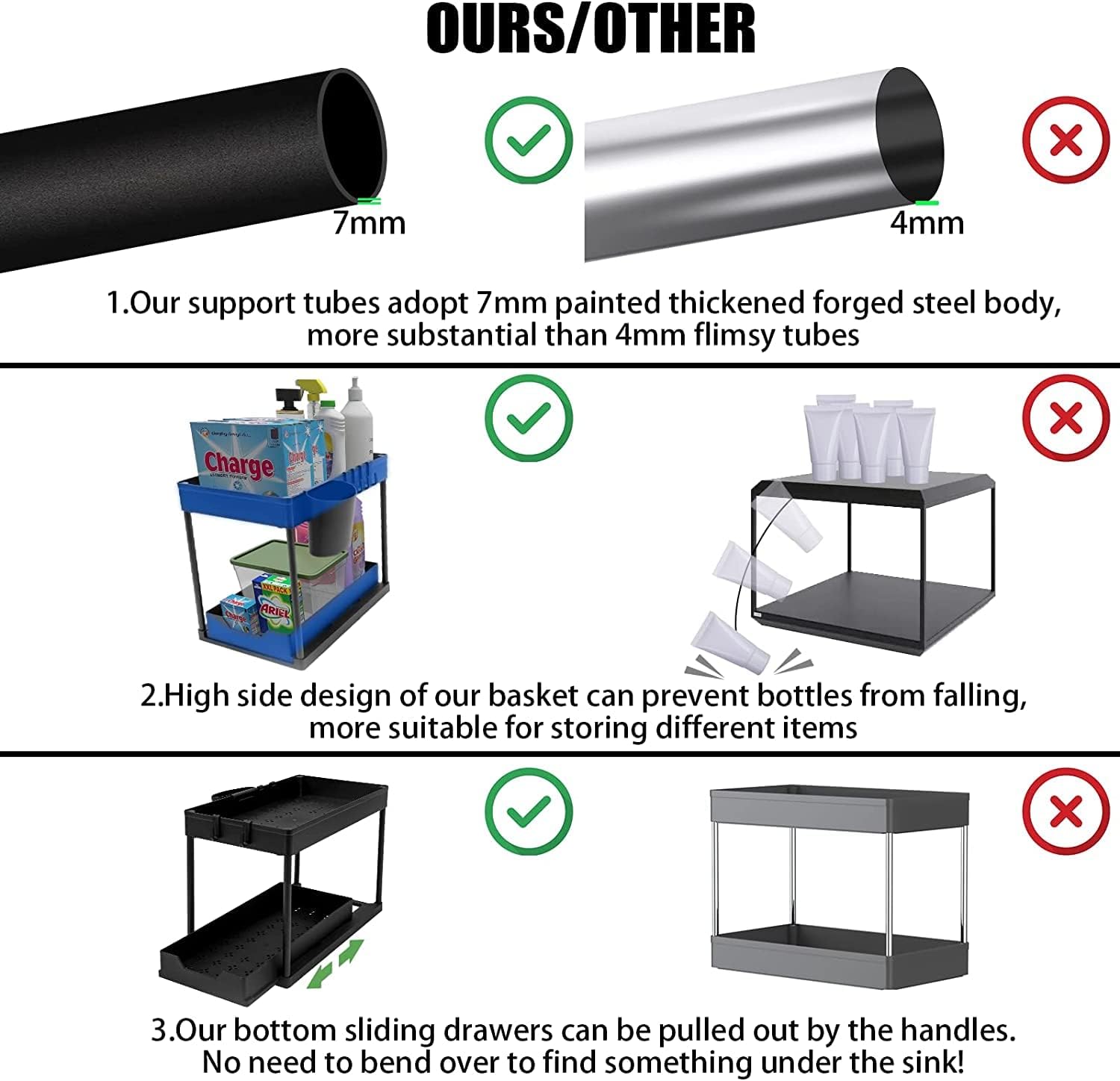 HEMOVIA Under Sink Organizer,Sliding Under Bathroom Automobiles Cabinet Storage Drawer Organizer Hanging Cup,Dividers,Handles,Mu