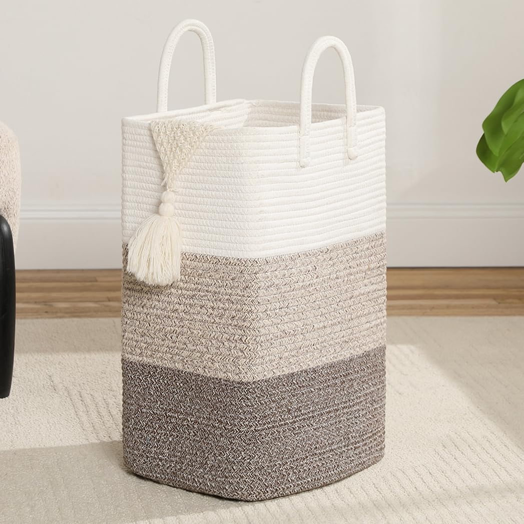 Laughbird Laundry Basket,Woven Cotton Rope Tall Laundry Hamper Sorters,Versatile Storage For Dirty Clothes,Baby Toys,And Blanket