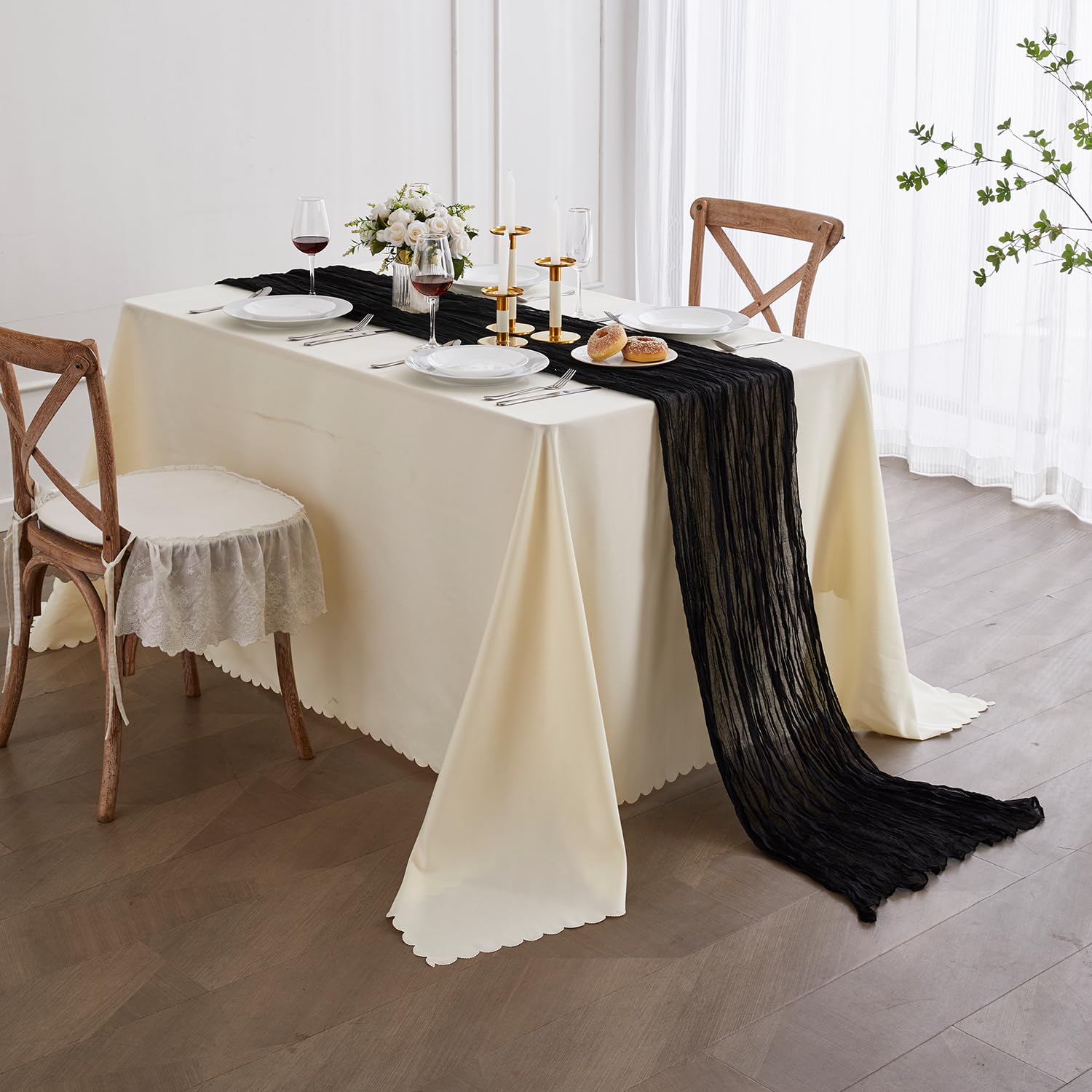 Nialnant 10 Pack Black Table Runners,35 X 160 Inch Cheese Cloth Table Runner For New Year Party,Birthday Party,Wedding Decor Arc