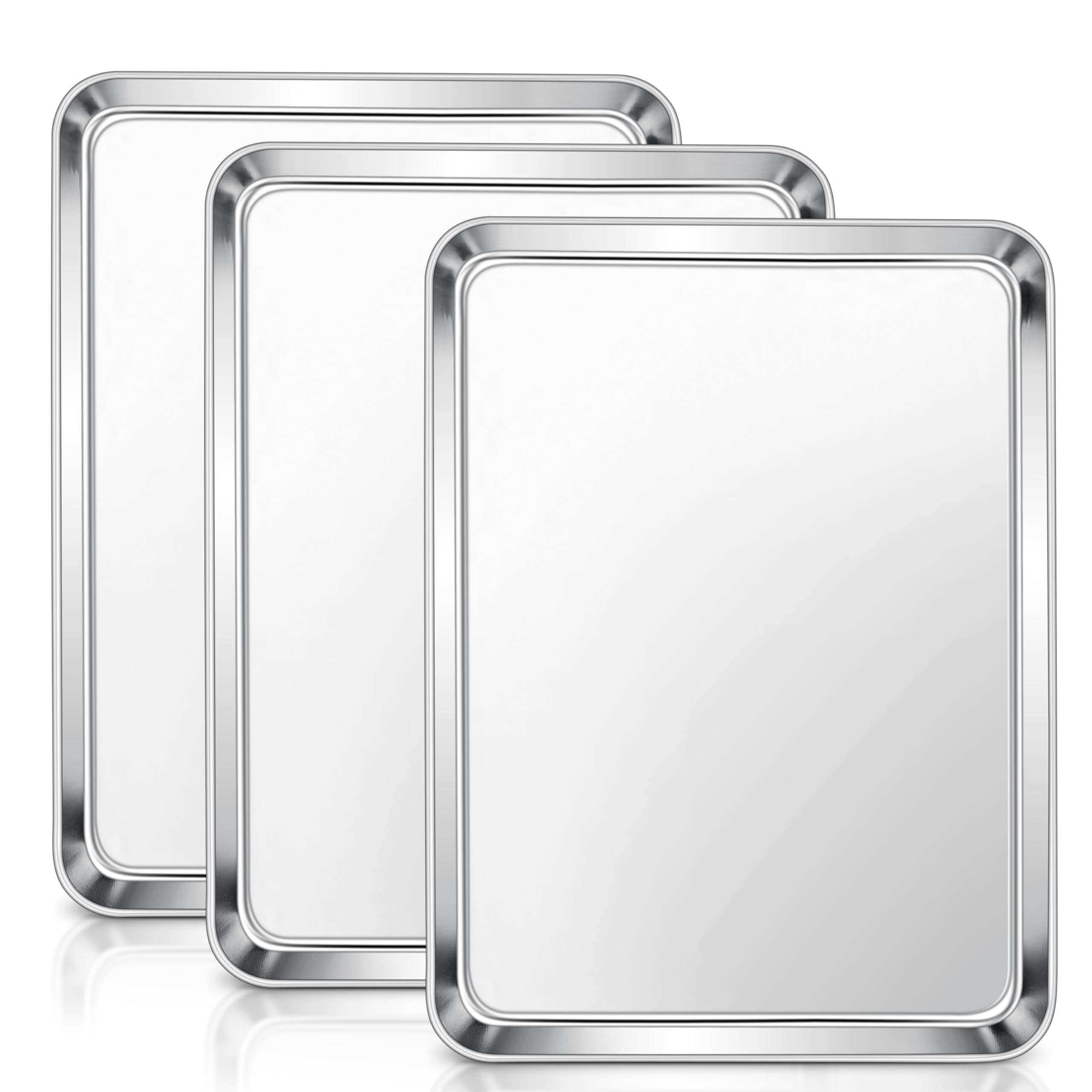 E-far Baking Sheets Set of 3, 16    x12    x 1    Stainless Steel Cookie Sheets Pans for Oven, Non-toxic Metal Trays for Baking 
