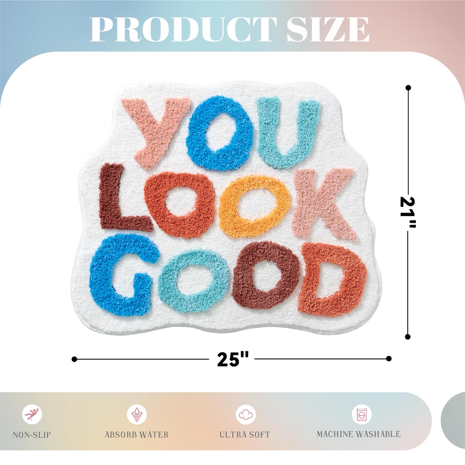 Unibath You Look Good Bath Mat White Bathroom Rugs Funny Cute Bathroom Decor Preppy Small Cool Rug Non Slip Microfiber Washable