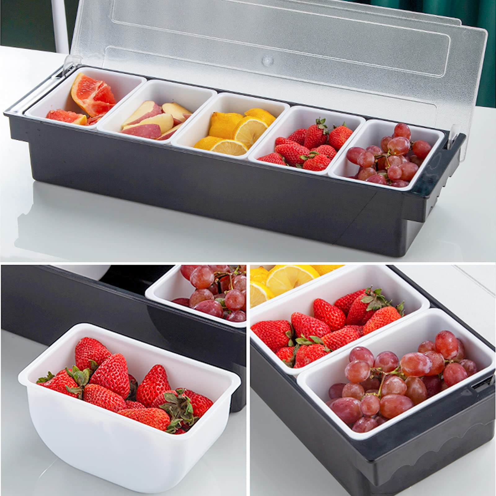 5 Compartment Plastic Dispenser Fruit Veggie Condiment Caddy With Lid