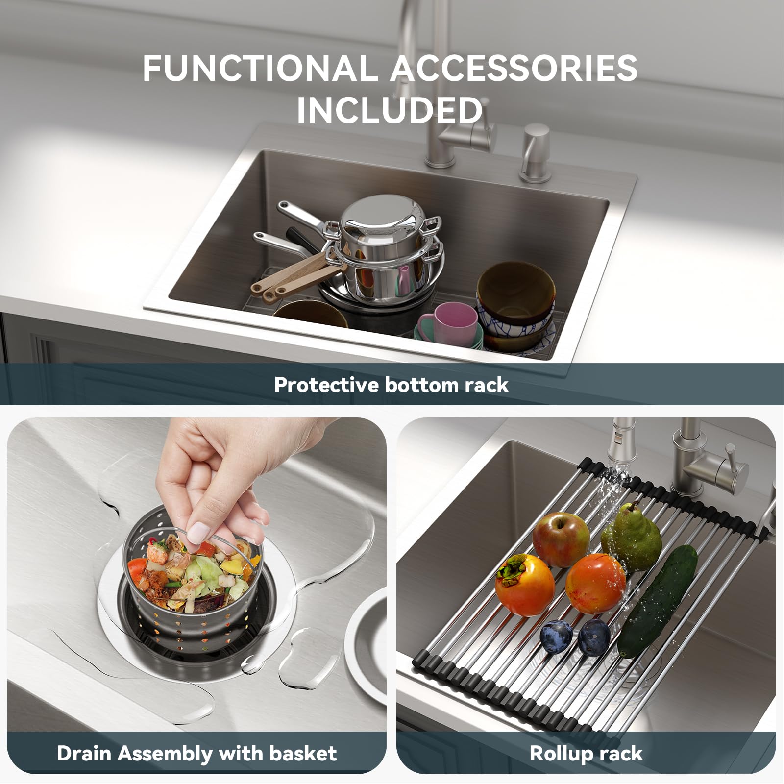 25 Drop In Kitchen Sinks - Lordear 25 X 22 Single Bowl Stainless Steel 16 Gauge Topmount Over Counter Handmade Kitchen Laundry R