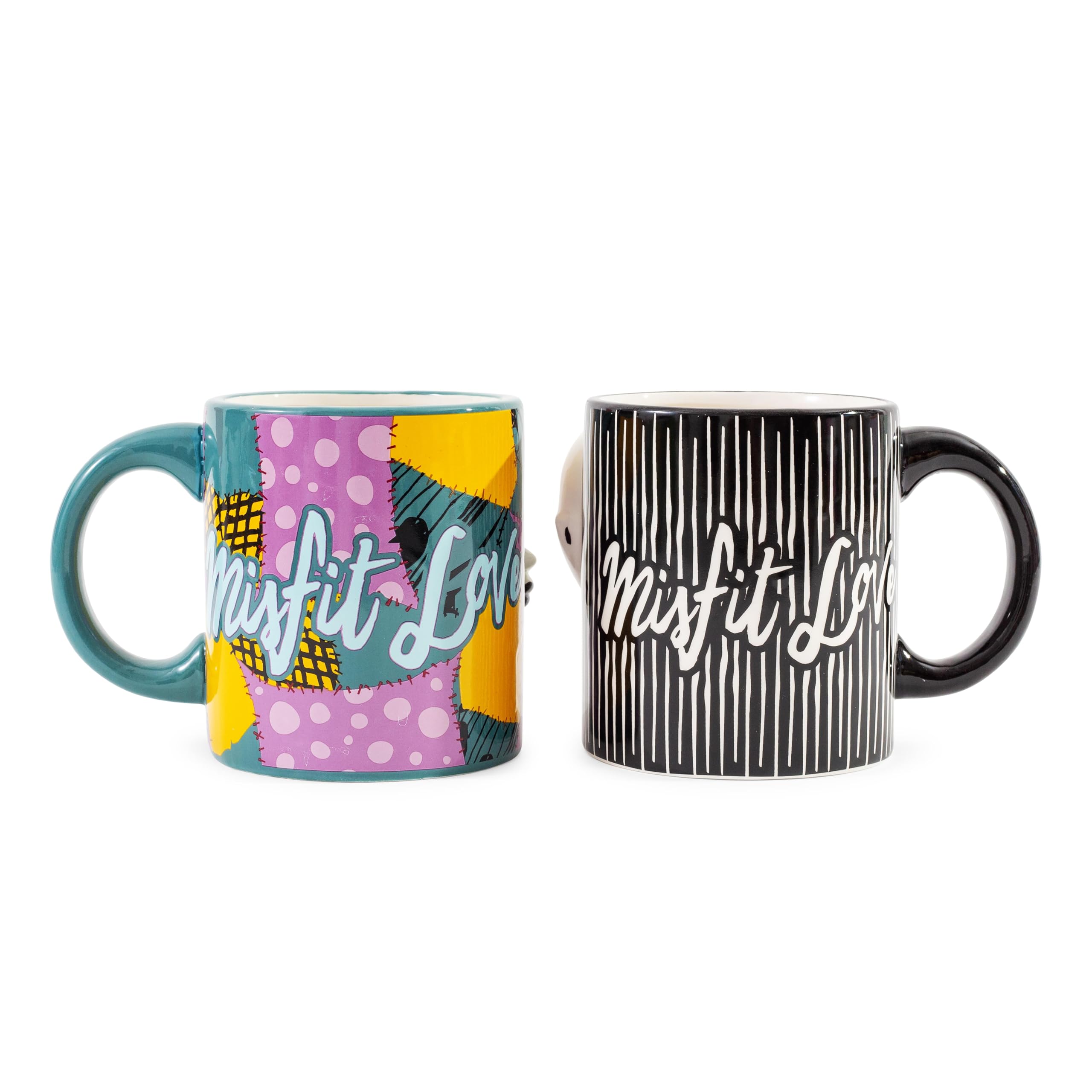 Silver Buffalo Disney Nightmare Before Christmas Jack And Sally Kiss 2 Pack Ceramic 3D Sculpted Mug Couple Set, 20 Ounces