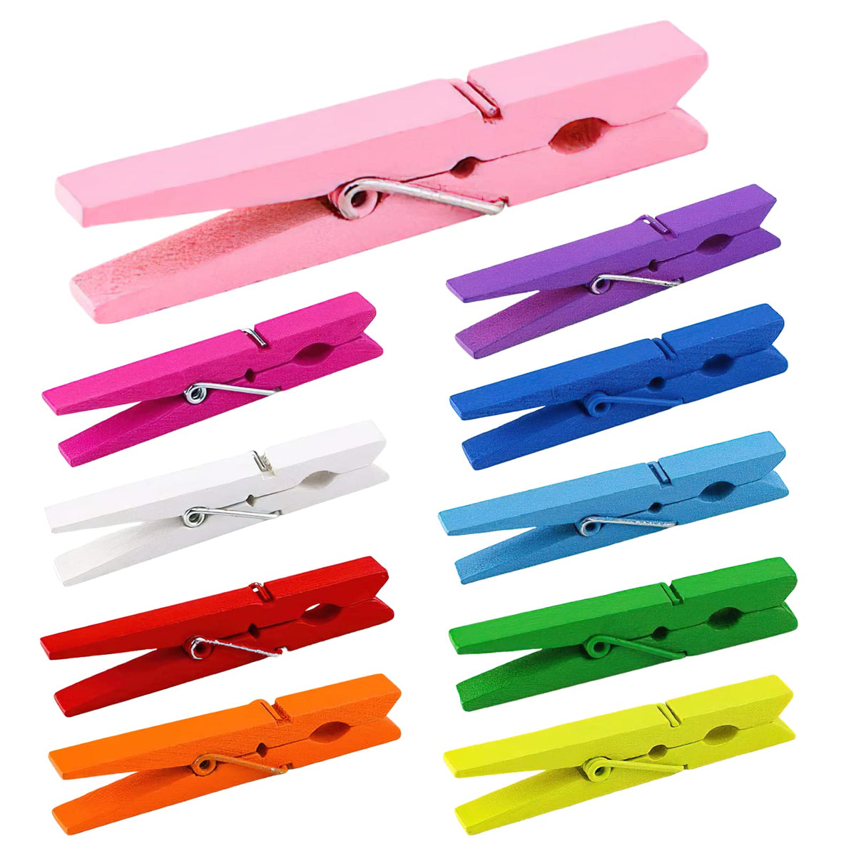 Clothes Pins, Colored Clothespins 50 Pcs 2.9'' Natural Birchwood Close Pins, Strong Grip, Colorful Clothespins, Multi-Purpose Co