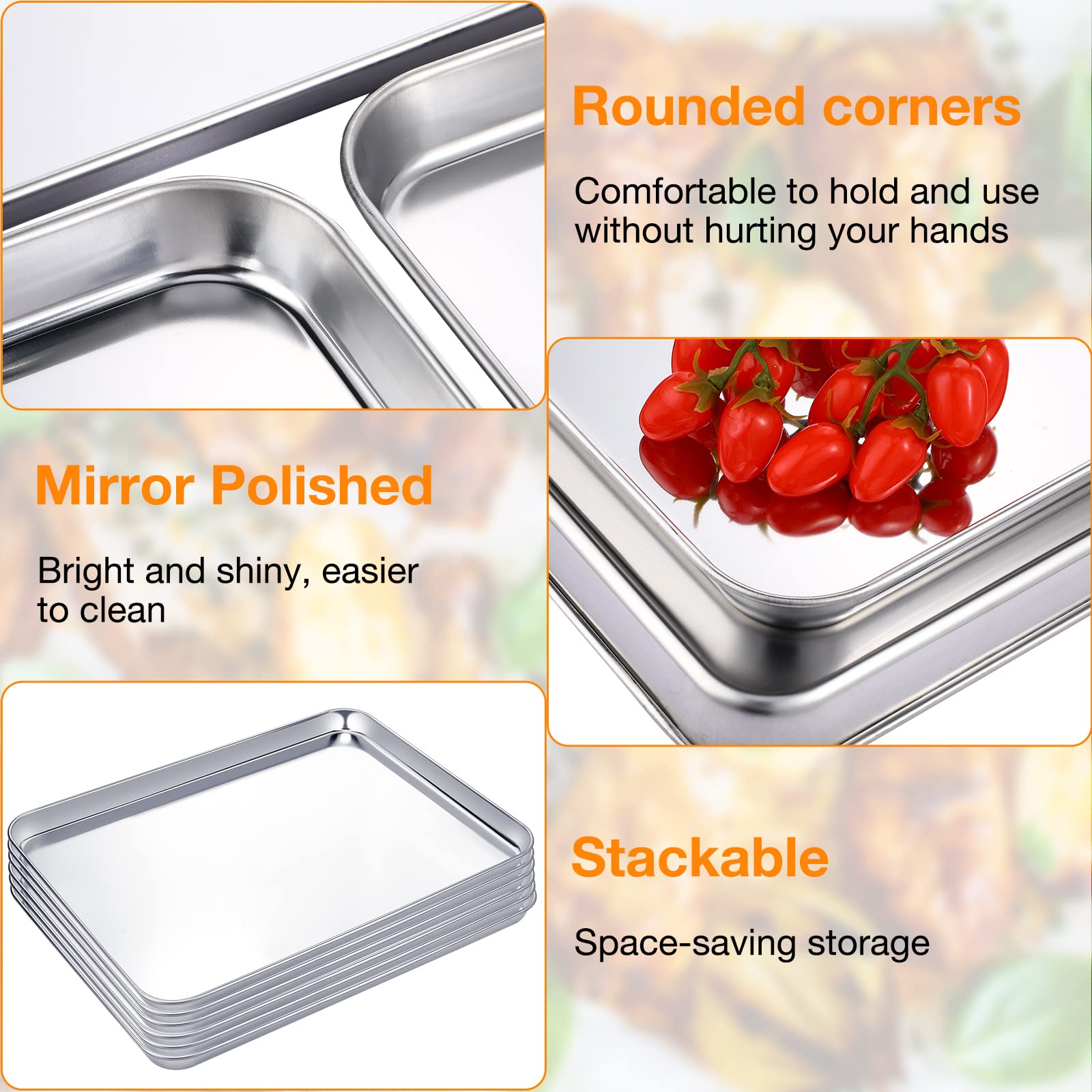 Mimorou 6 Pcs Baking Sheet Set Stainless Steel Cookie Sheet Cookie Baking Pan Bakeware Oven Tray Dishwasher Safe Baking Tray Com
