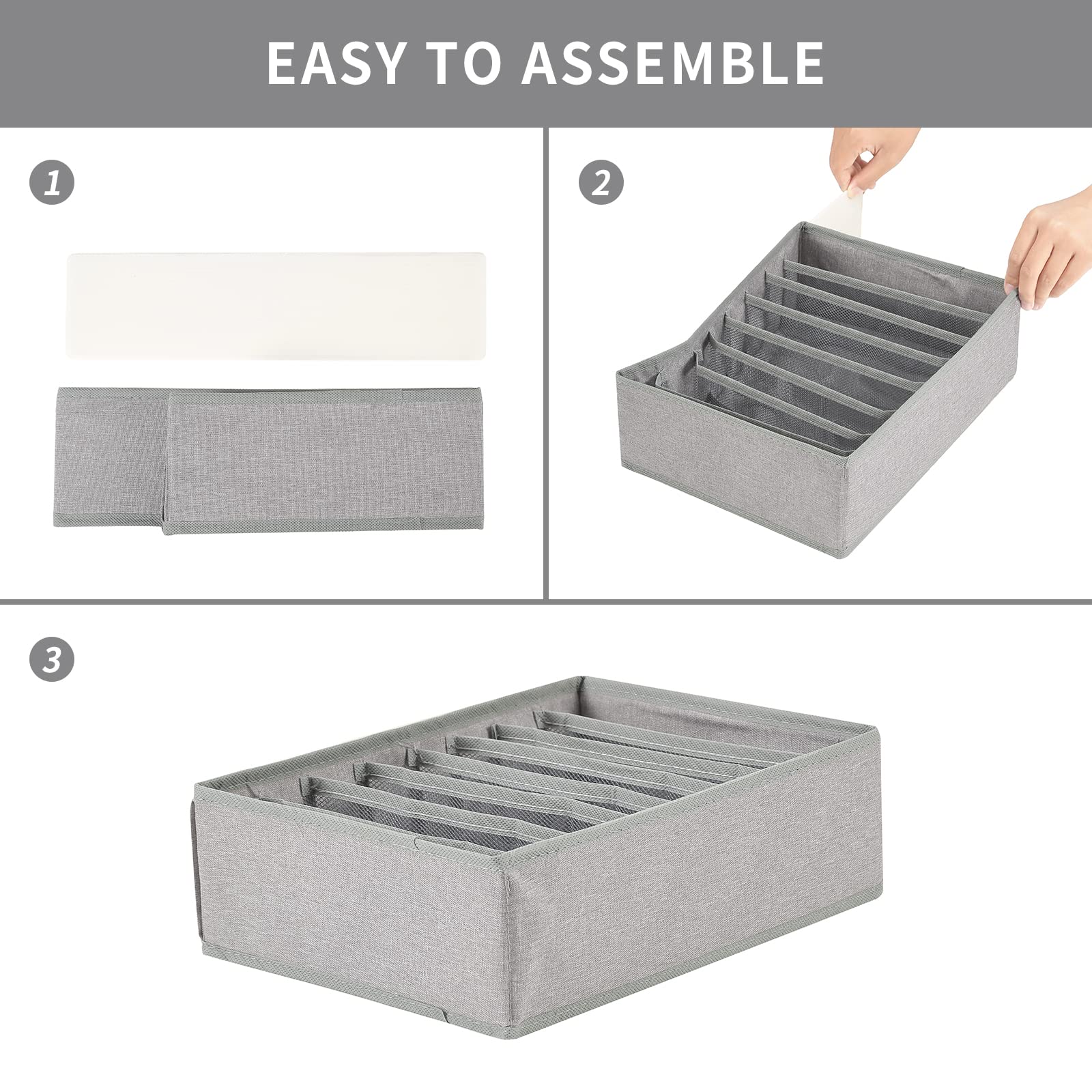 Qozary 4 Pack Drawer Organizers for Clothing, 8 Grids Foldable Closet Organizers and Storage Bins for Bedroom, Dresser Organizer