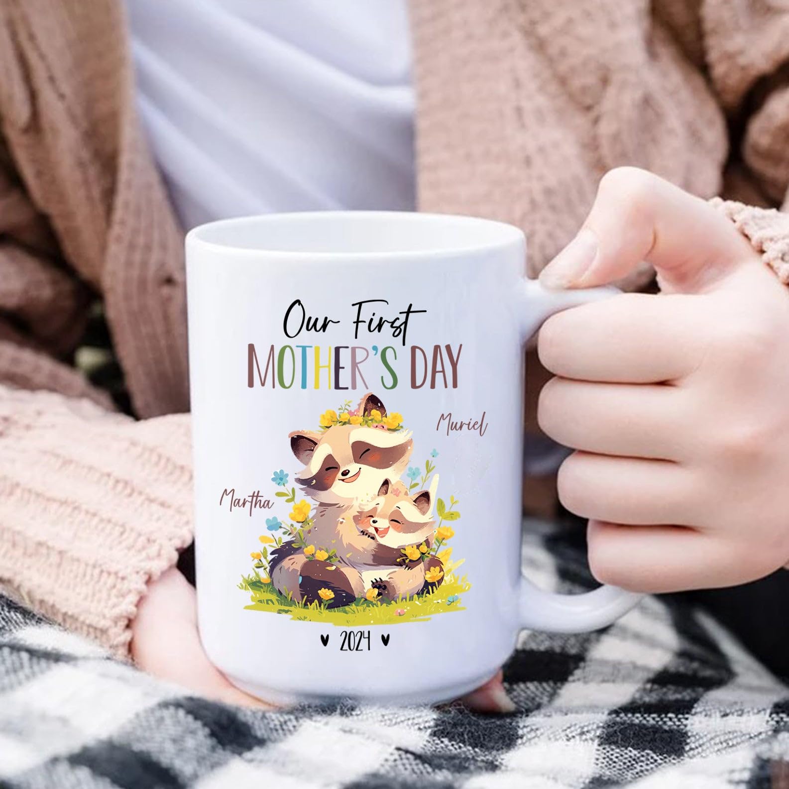 Raccoon Mom And Baby Coffee Mugs, Our First Mothers Day Cup For Mummy, Personalized Mommy & Baby Raccoon Mug, Custom Raccoon Lov