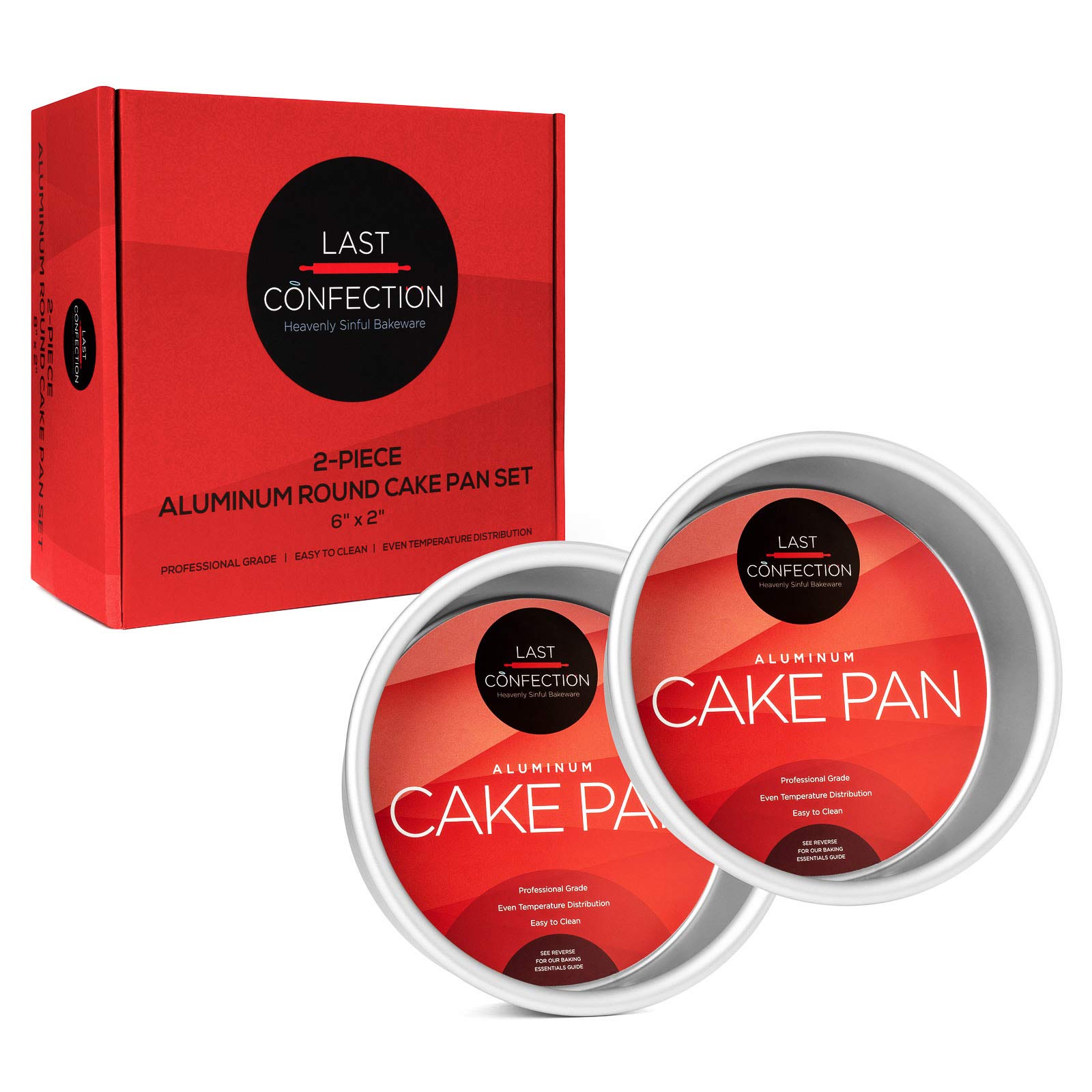 Last Confection 2-Piece Round Cake Pan Set - 6'' X 2'' Deep Aluminum Pans