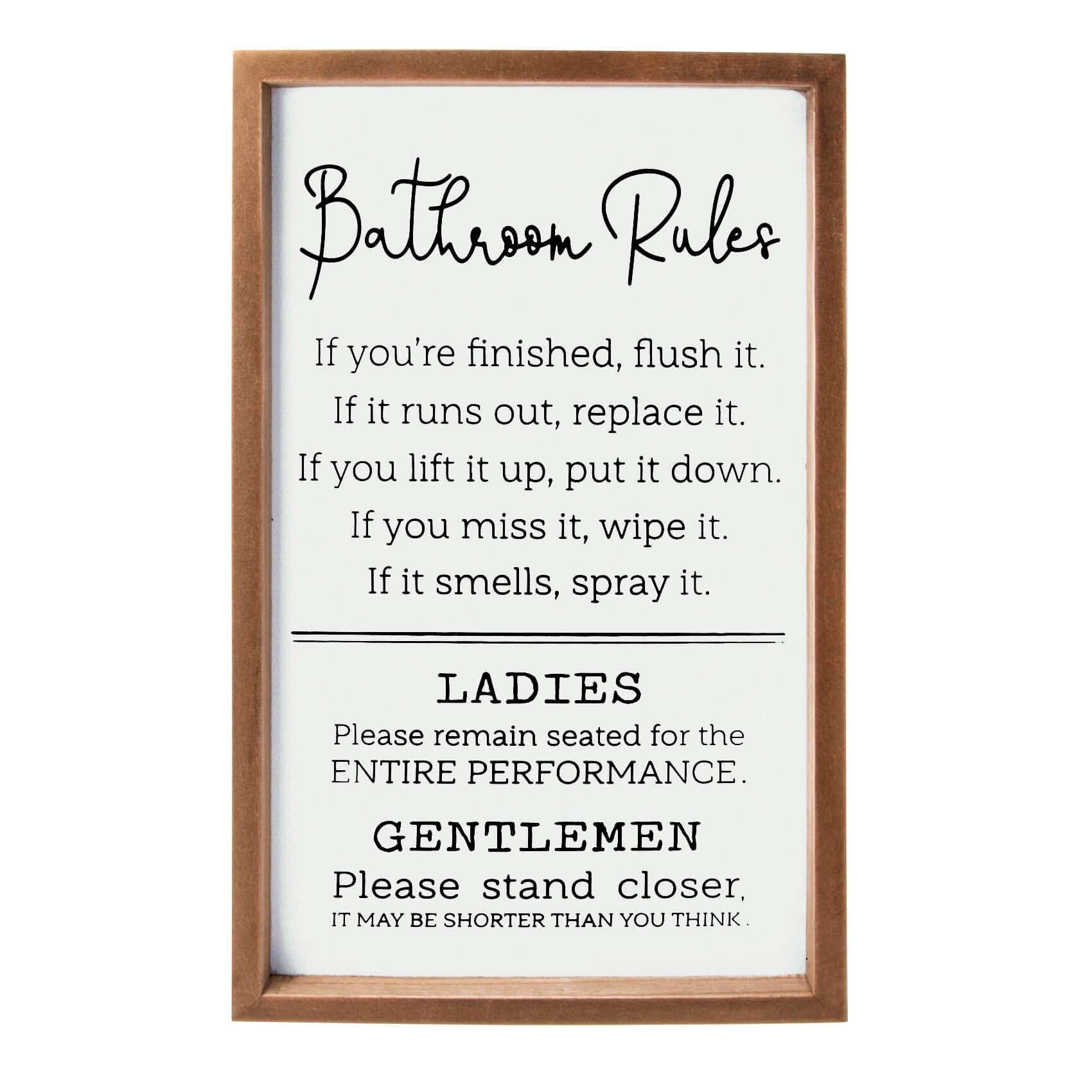 VILIGHT Bathroom Rules Sign House Warming Gifts for New Home - Farmhouse Toilet Decorations Restroom Wall Decor - Vertical 16x9.