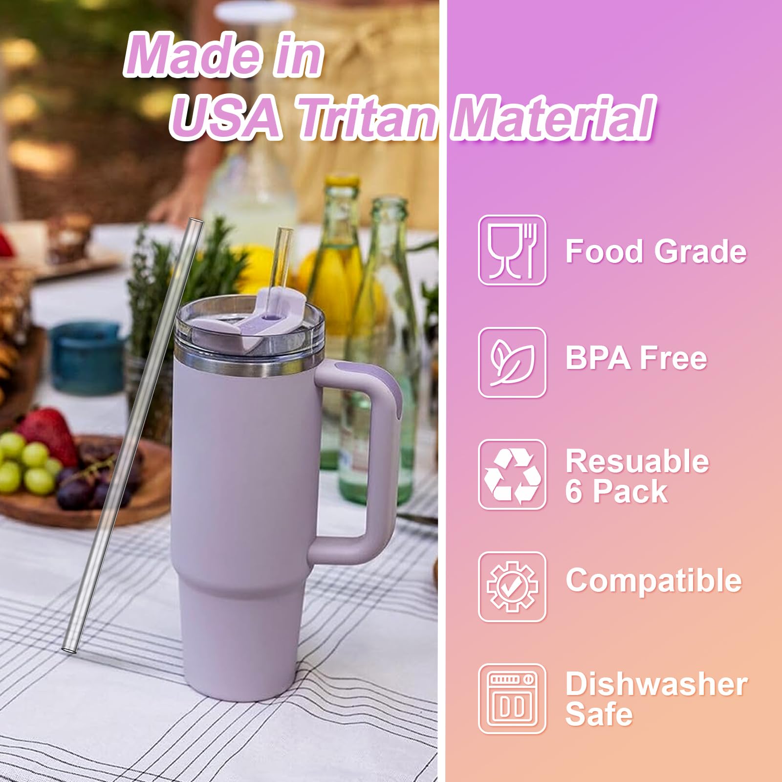 Reusable Straws 30 Oz Tumbler,Plastic Replacement Straws For Stanley 30 Oz Tumbler,6 Pack Clear Straws For Stanley Cup Accessori