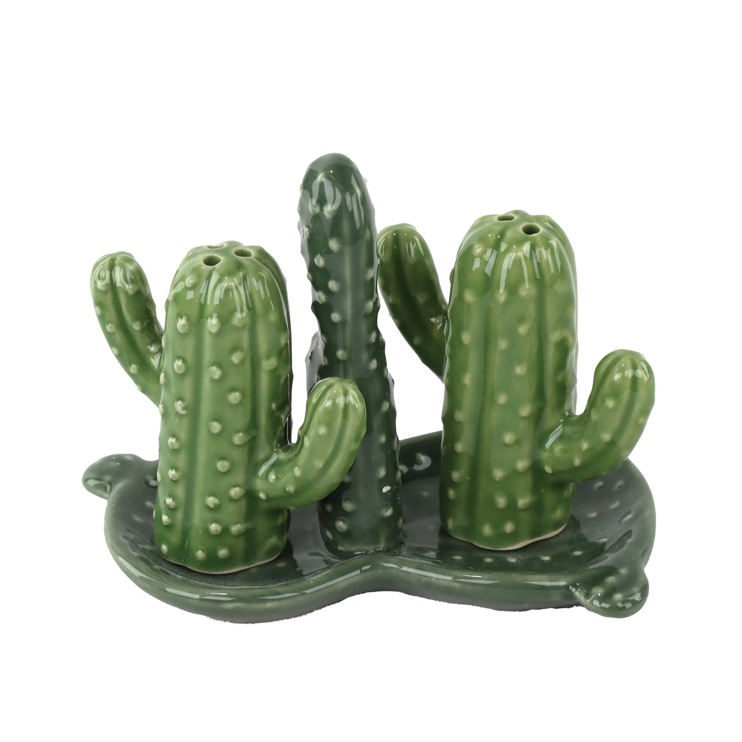 Ceramic Salt & Pepper Shakers Collectors Kitchen D  Cor With Tray - Cactus