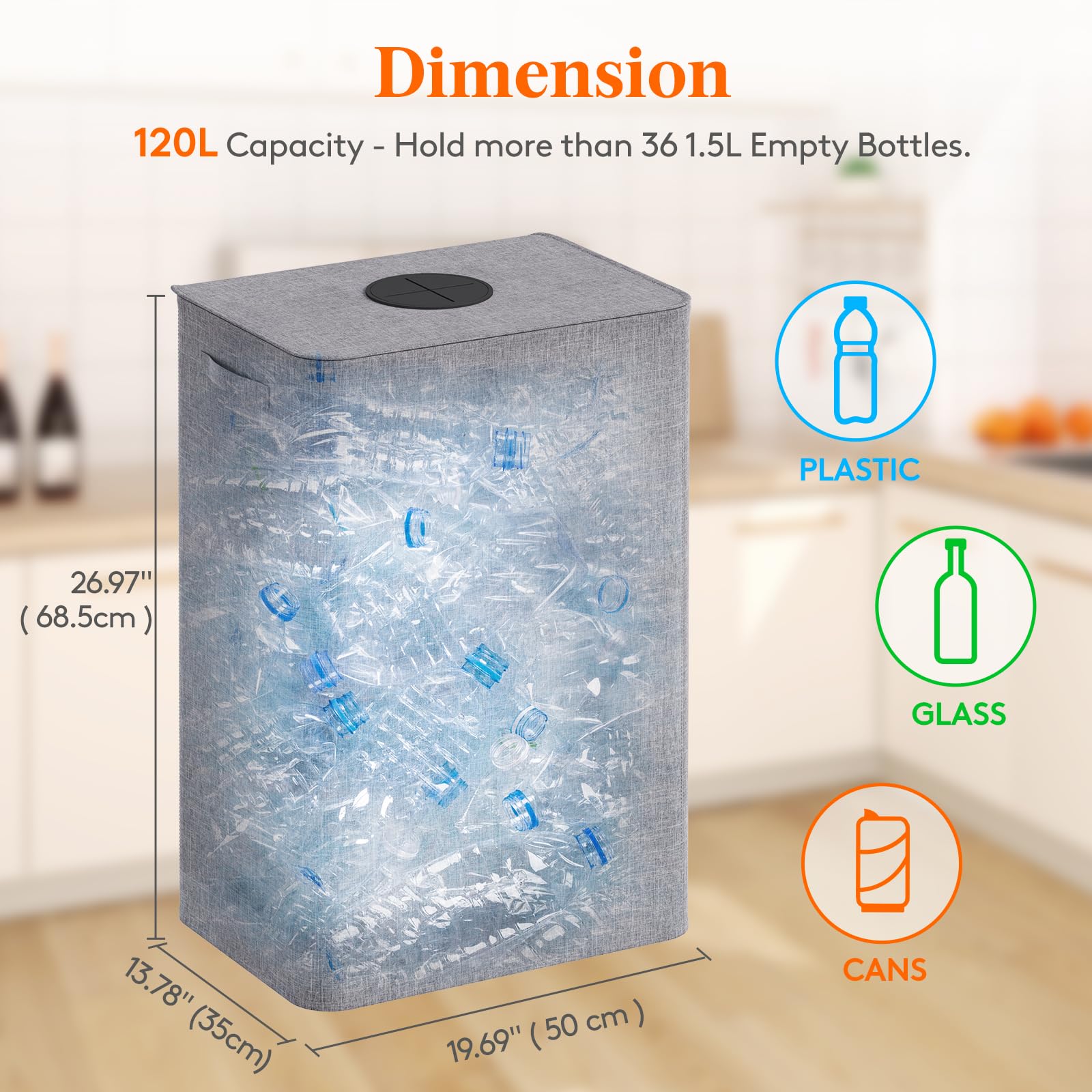 Lifewit 120L Recycling Bin For Kitchen, Large 26 Gallon Recycle Bin With Lid And Reusable Inner Bag, Tall Indoor Home Storage Ca
