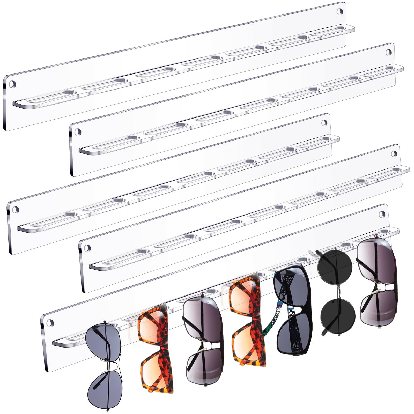 5 Pack Acrylic Sunglasses Organizer Storage Wall Mounted Eyeglasses Holder Hanging Eyewear Display Rack Hanger for Entryway Shel