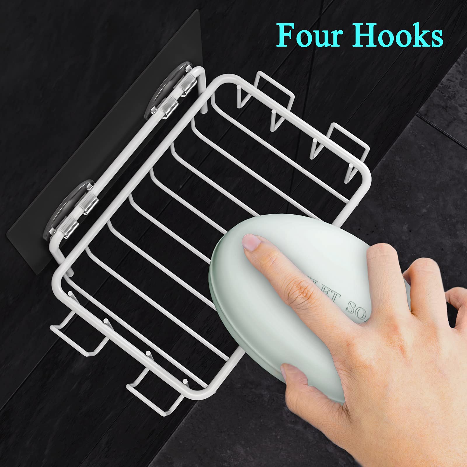 Nieifi Bar Soap Holder For Shower Wall With 4 Hooks, Stainless Steel Adhesive Soap Dish For Bathroom, White