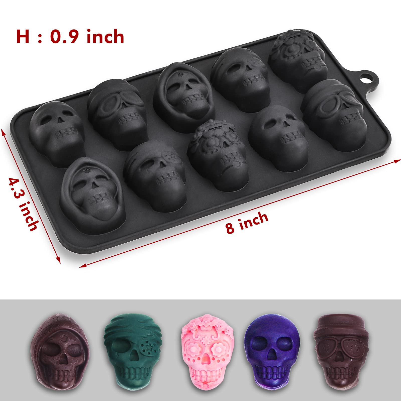 Webake Skull Chocolate Mold With 5 Different Shapes, Silicone Skeleton Mold For Halloween Chocolate, Candy, Jello, Ice, Cube, Tr