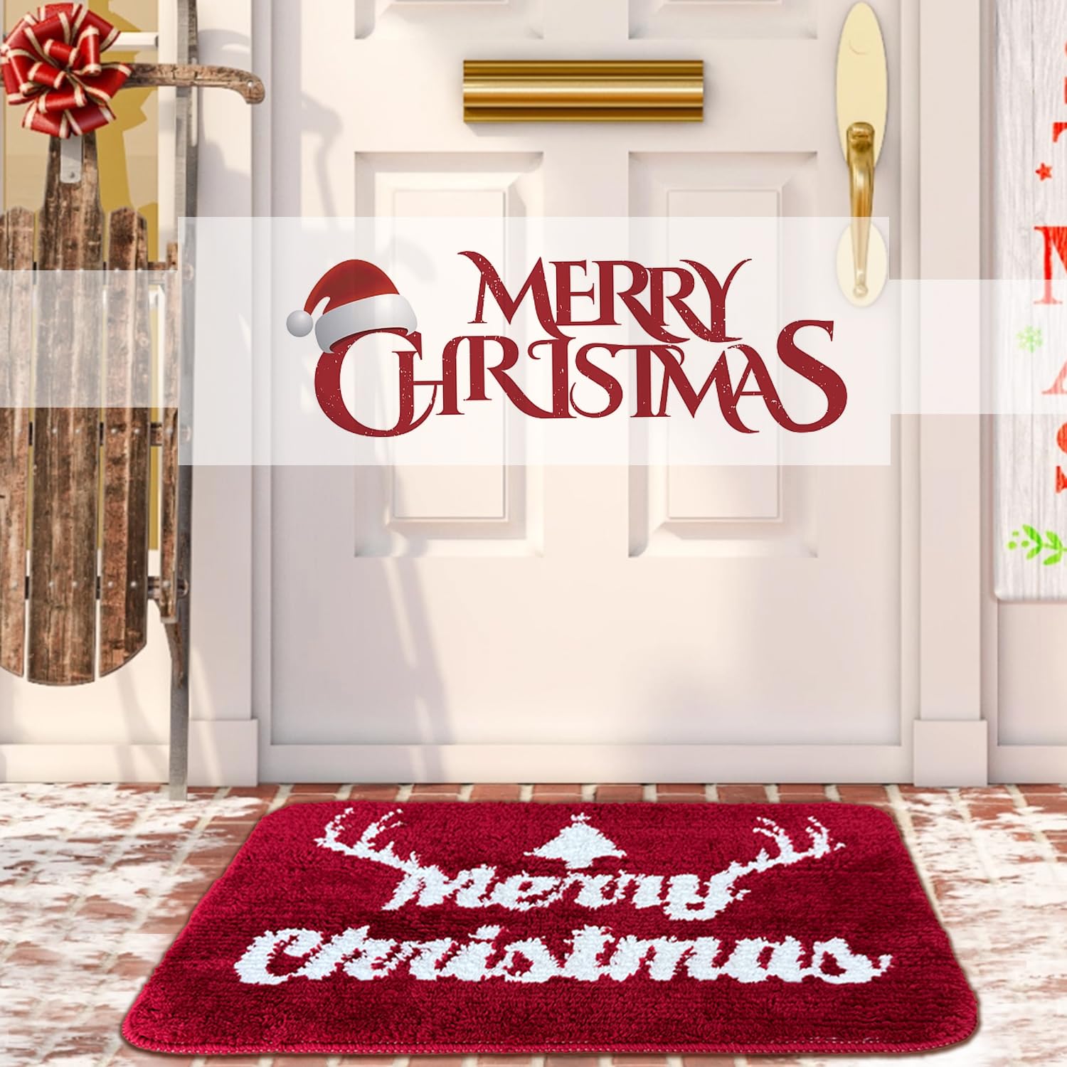 Boankodu Christmas Bathroom Rugs Christmas Decorations Bathroom Super Soft Bath Mat, Microfiber Bathroom Carpet, Non-Slip Bathro