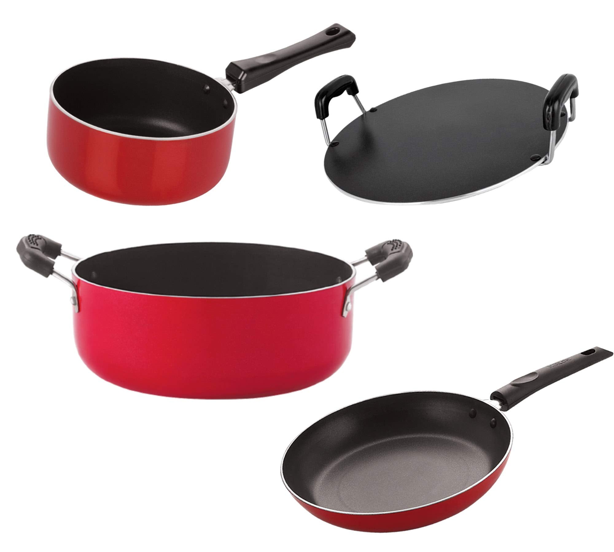Nirlon NonToxic Oil Free NonStick Cookware Essential Combo Set Of 4 Pieces With Bakelite Handle(2.6Mm_Spb_Rt_Cass22_Tp24)