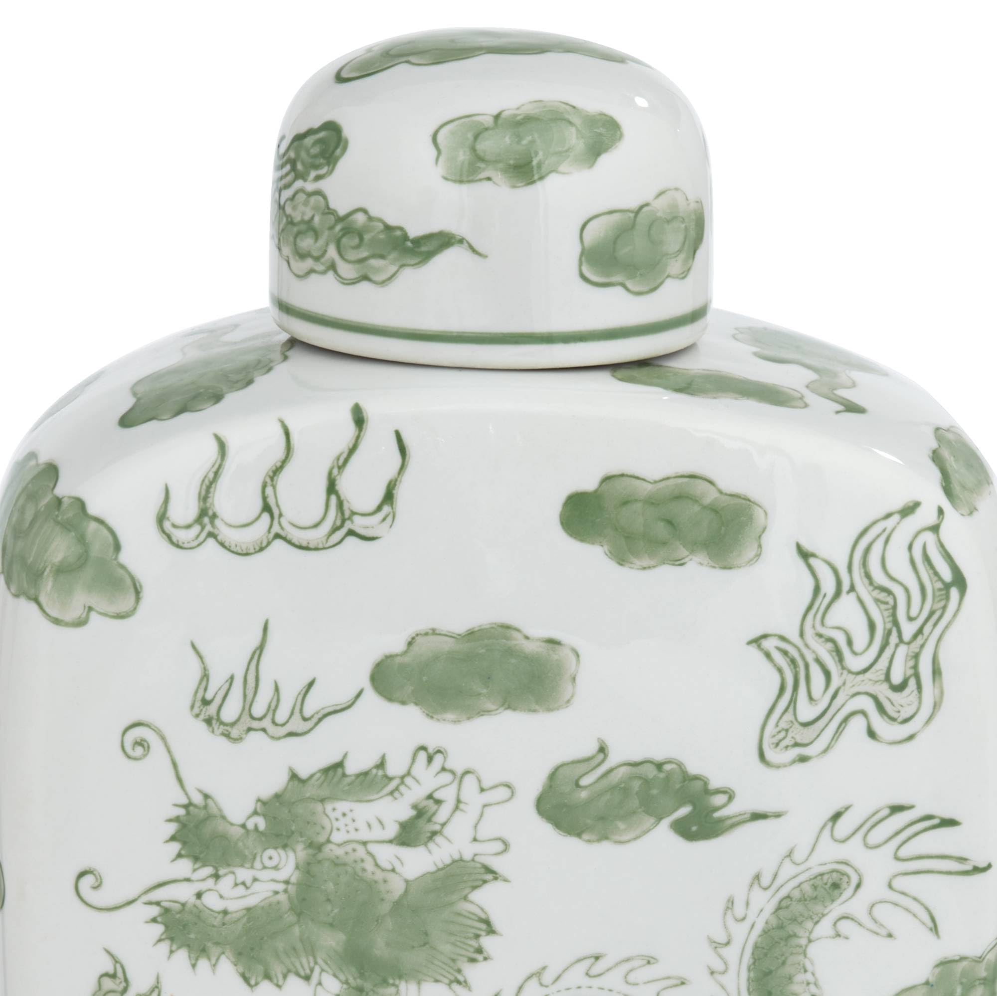 Sansui 10 1/2H Green and White Ceramic Ginger Jar with Lid - Dahlia Studios