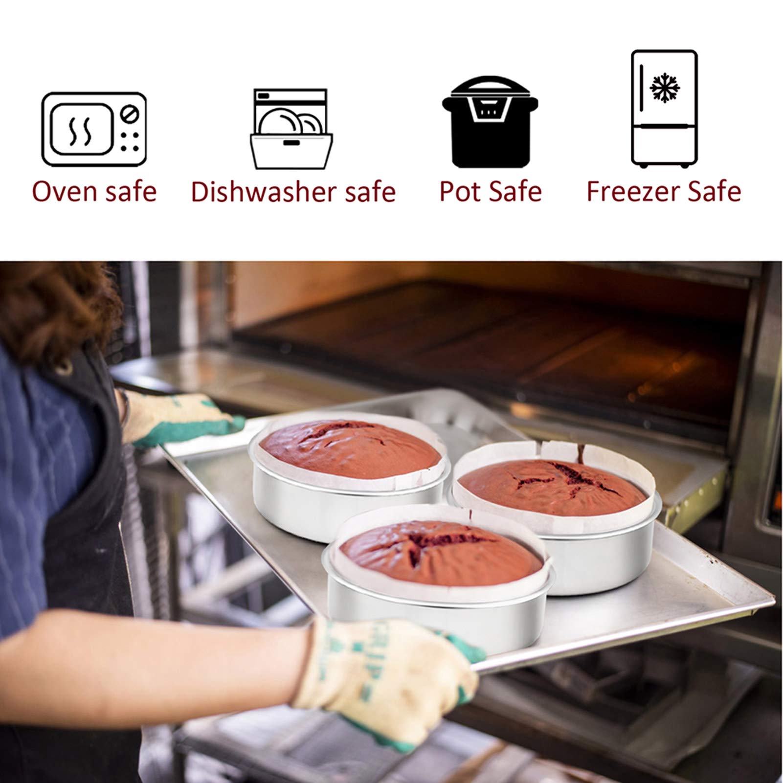 Teamfar 6 Inch Cake Pan, 6 Pcs Cake Pan Set Round Baking Pan Stainless Steel For Baking Steaming Serving, Fit In Oven Pressure C