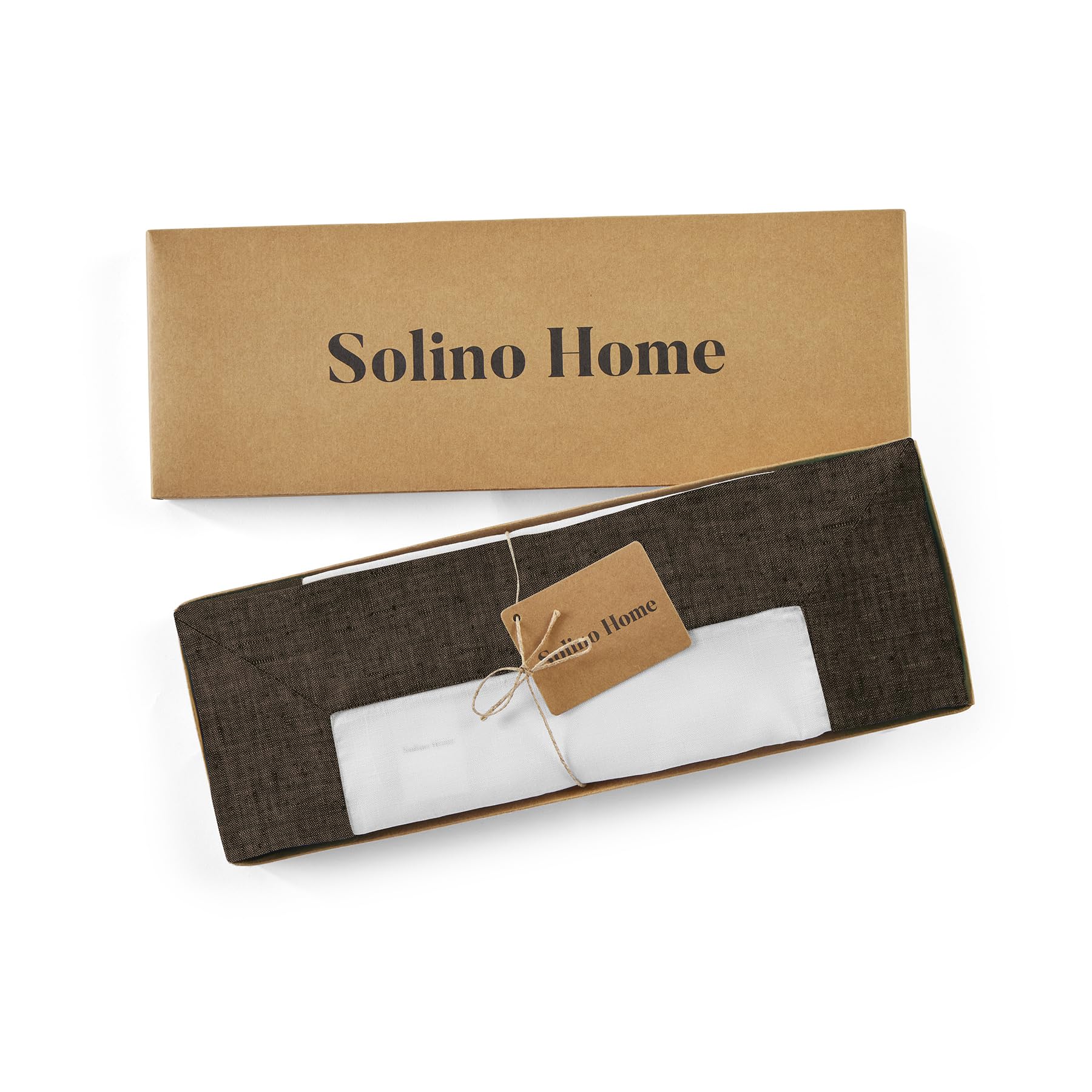 Solino Home Linen Placemats Set Of 4-100% Pure Linen Cloth Fabric Placemats Chambray Brown And White - 19'' L X 14'' W Inch Wash
