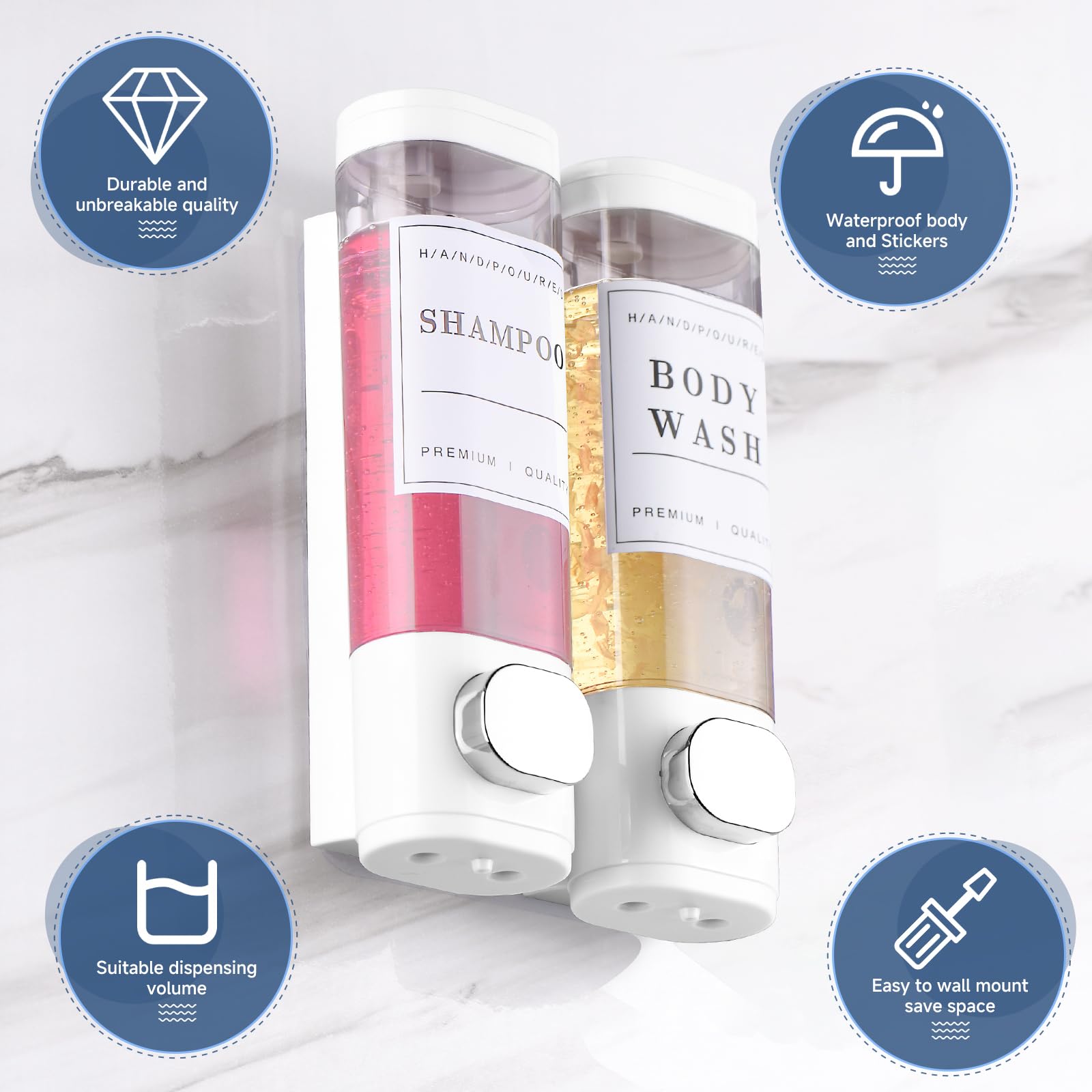 Shampoo And Conditioner Dispenser Bathroom Shower Soap Dispenser Wall Mounted Shampoo Dispenser For Shower Wall No Drill 2 * 300