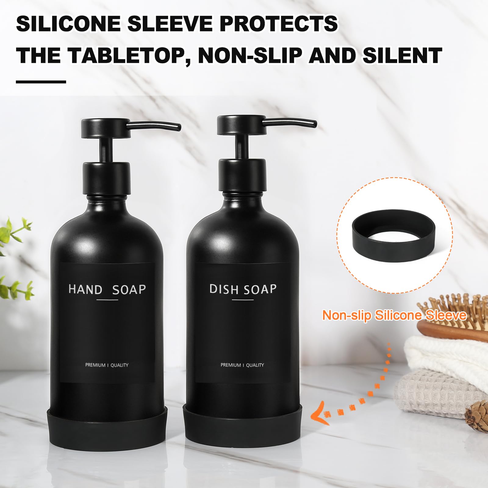 Black Glass Soap Dispenser With Stainless Steel Pump, Kitchen Soap Dispenser Set For Kitchen, Matte Black Hand Dish Soap Dispens